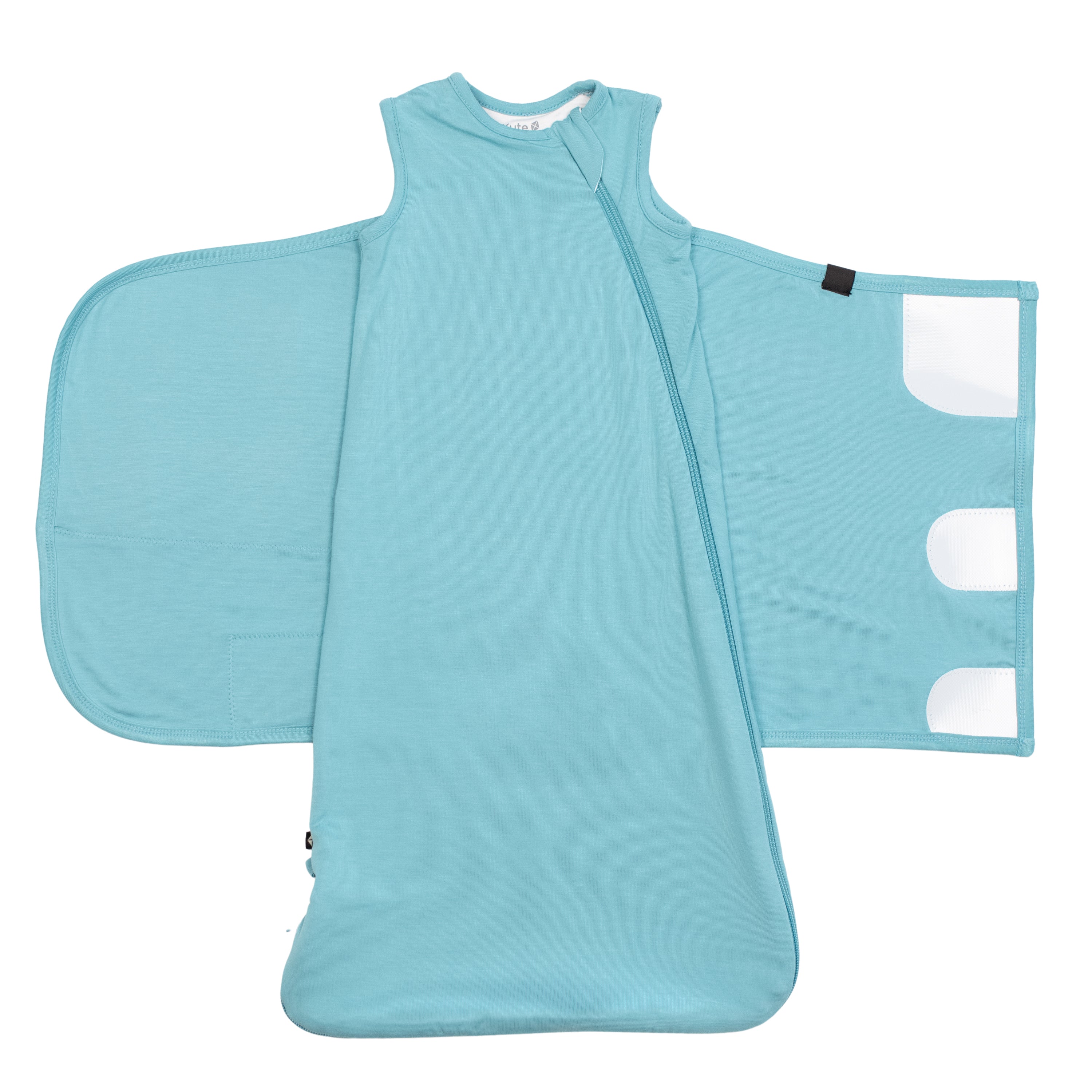 Sleep Bag Swaddler in Makai 0.5 unswaddled with the velcro closures displayed