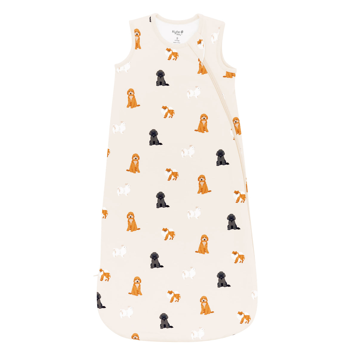 Flat lay photo of Kyte Baby Sleep Bag in Fluffy Dog 1.0