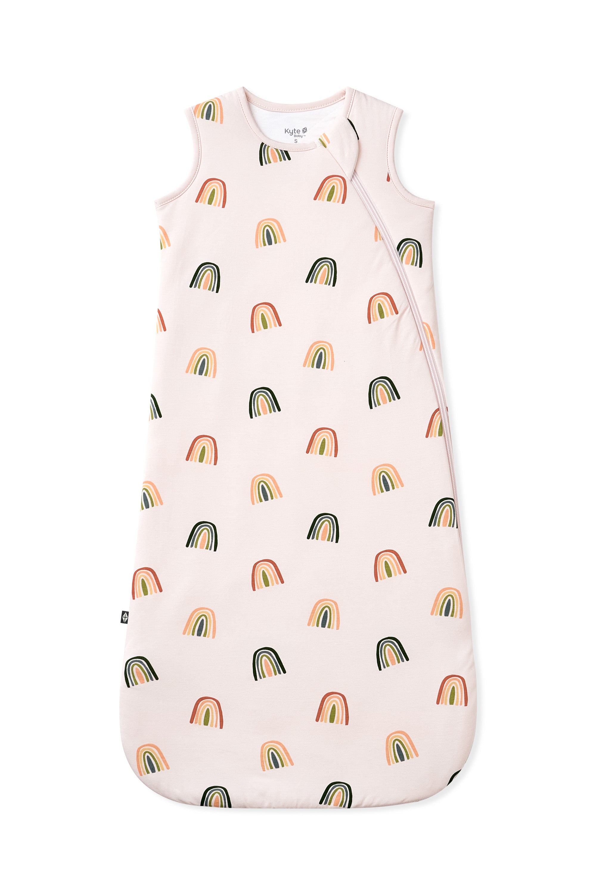 Vanilla cream Sleep Bag in Retro Rainbow 1.0 print on a white background