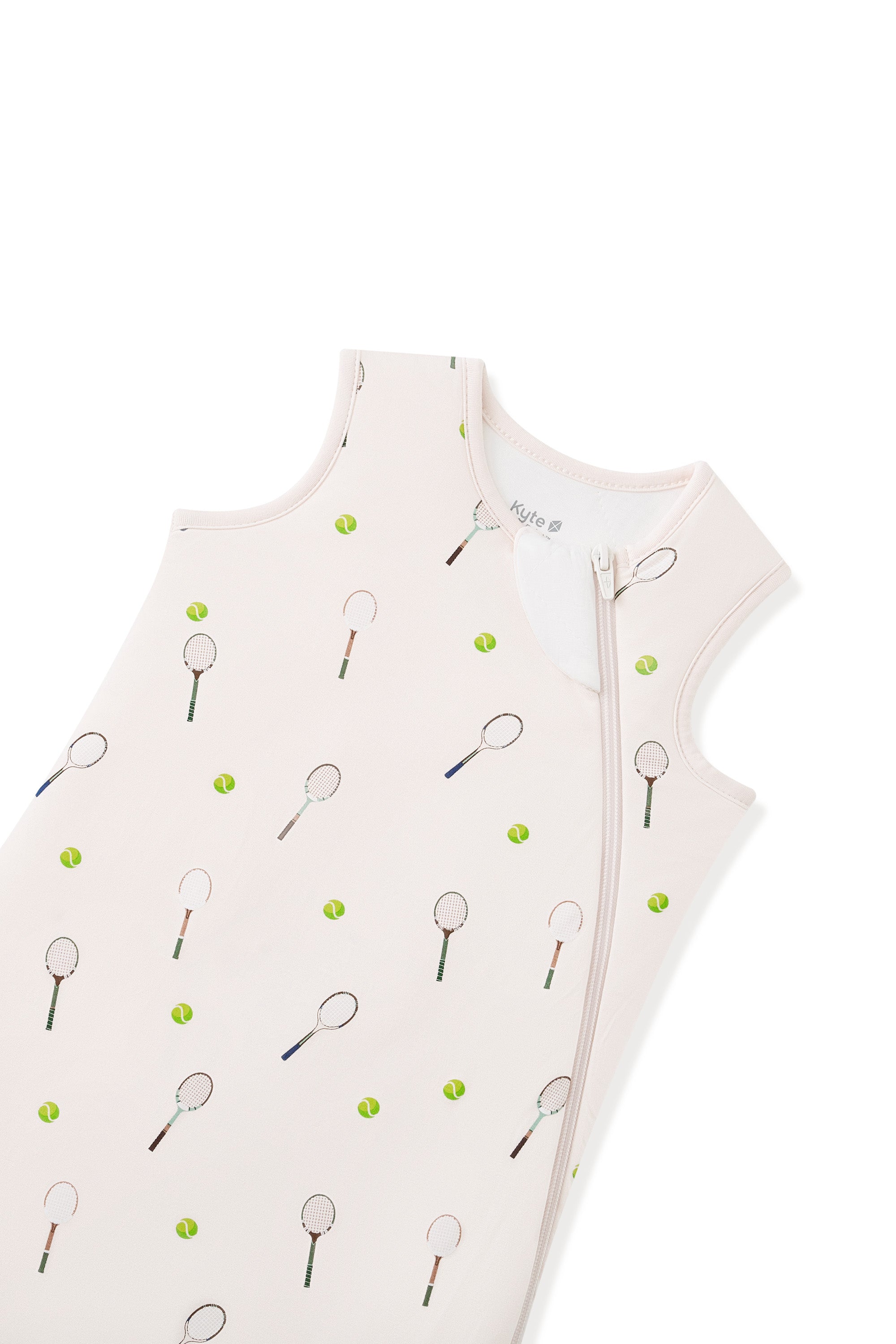 Top part of Sleep Bag in Tennis 1.0 print on a white background