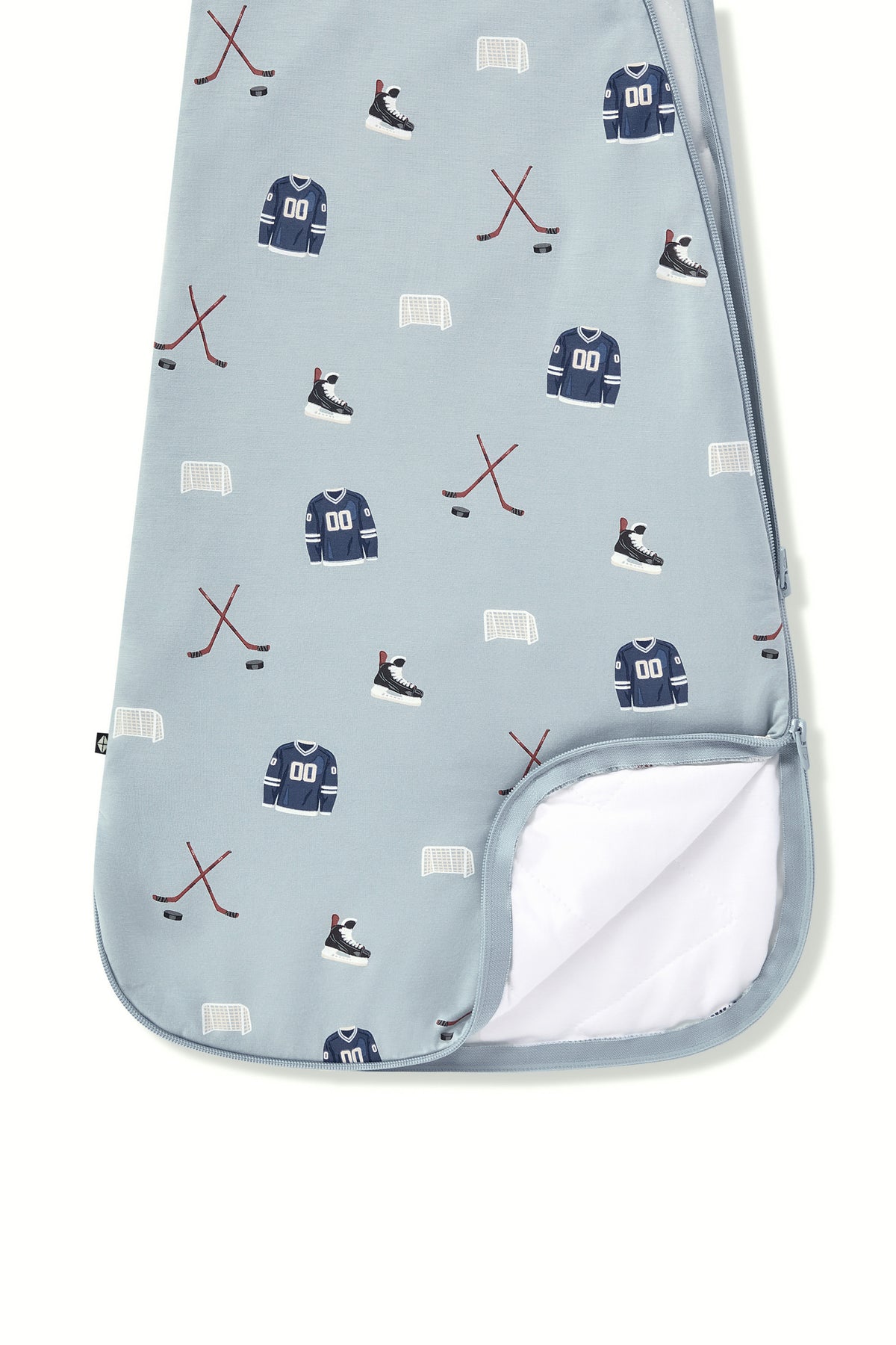 Sleep Bag in Vintage Hockey 1.0 print with dual zipper on a white background
