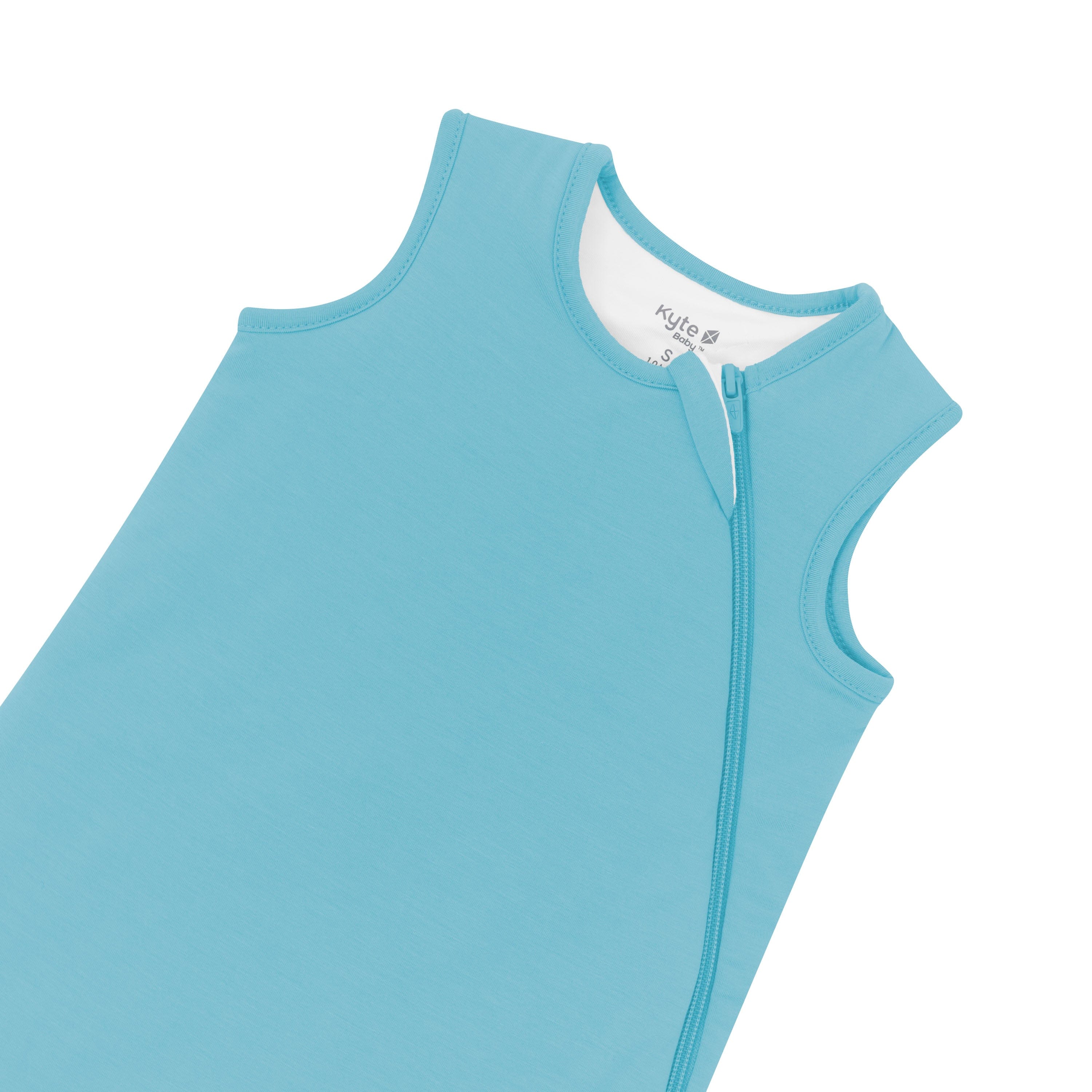 Kyte Baby Sleep Bag in Makai 1.0 showing zipper garage