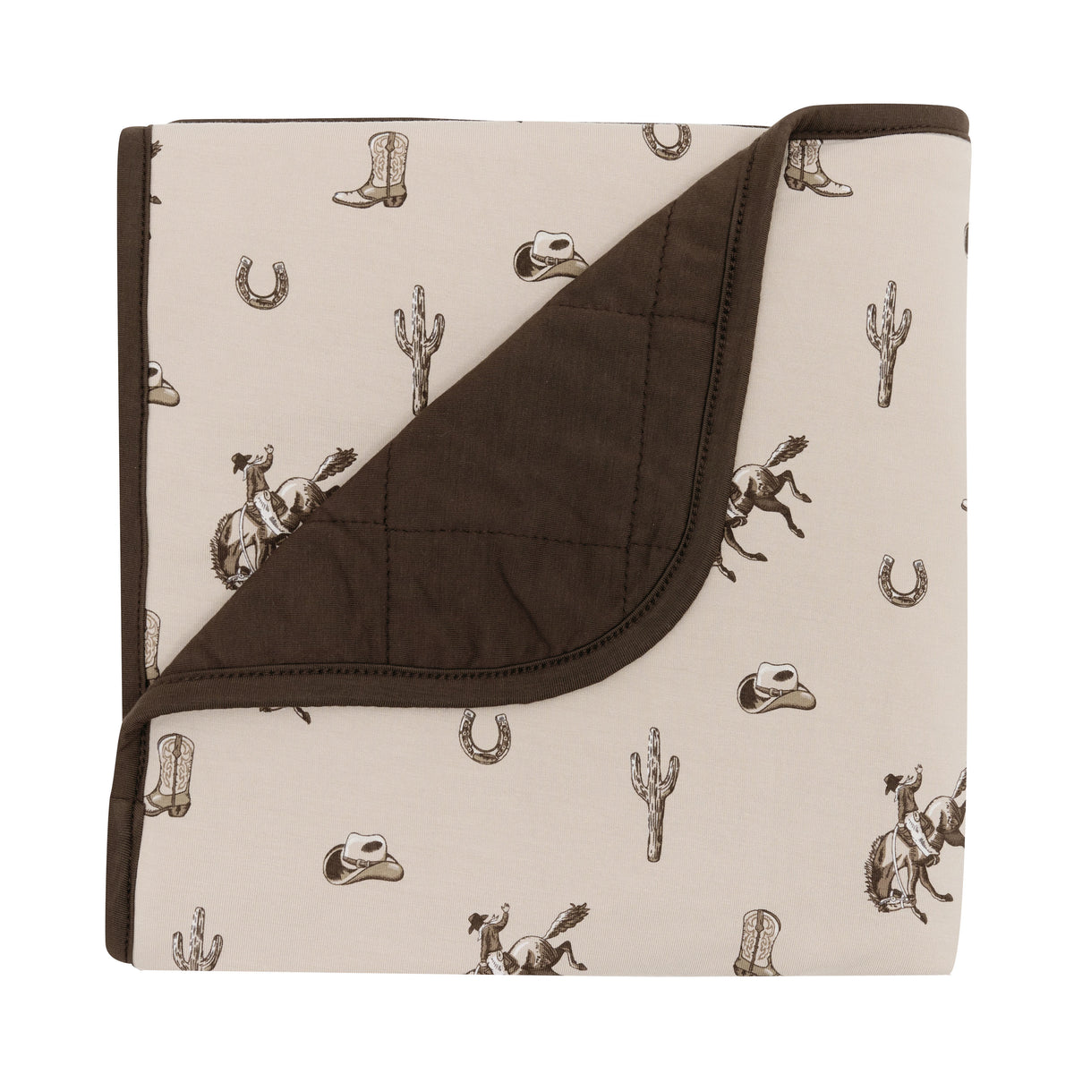 Baby Blanket in Classic Cowboy with the corner flipped down showing the dark brown backing