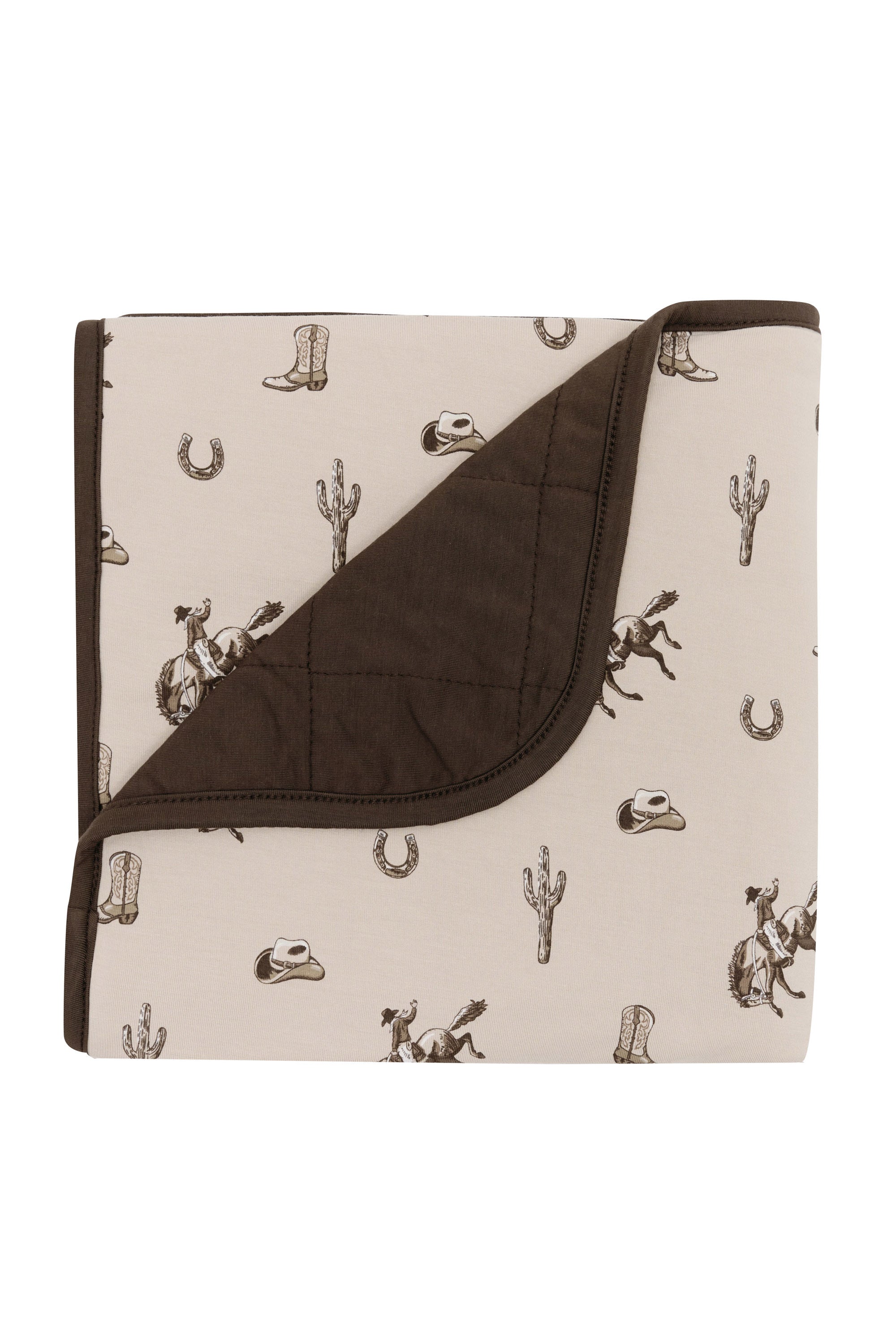 Baby Blanket in Classic Cowboy with the corner flipped down showing the dark brown backing