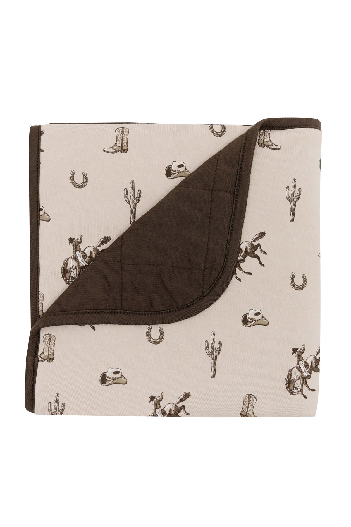 Baby Blanket in Classic Cowboy with the corner flipped down showing the dark brown backing