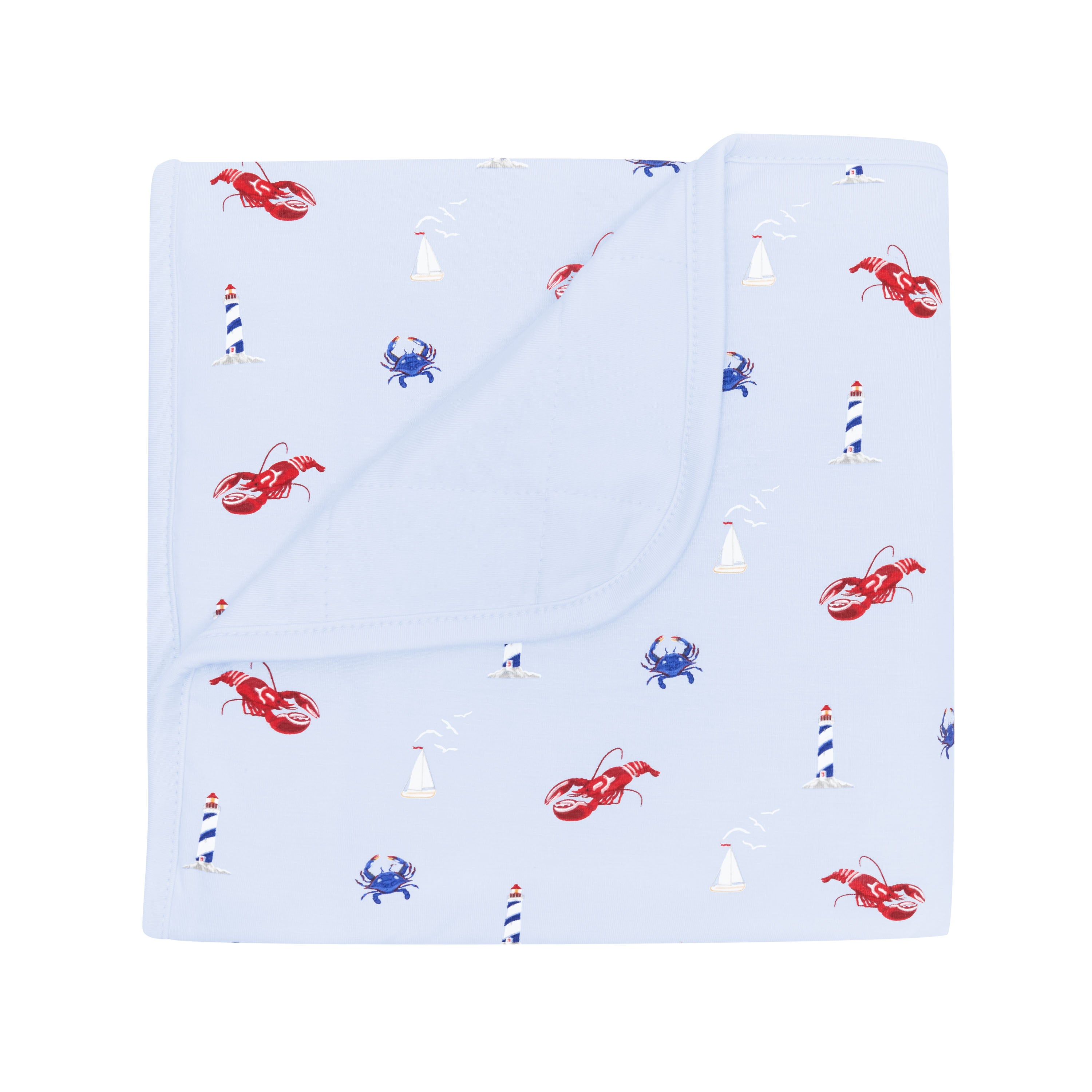 Kyte Baby's Baby Blanket in Harbor 1.0 with corner folded down showing the Mist colored background