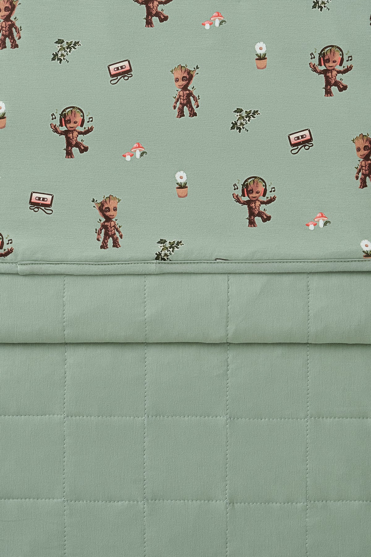 Front and back of Green Baby Blanket with Groot print
