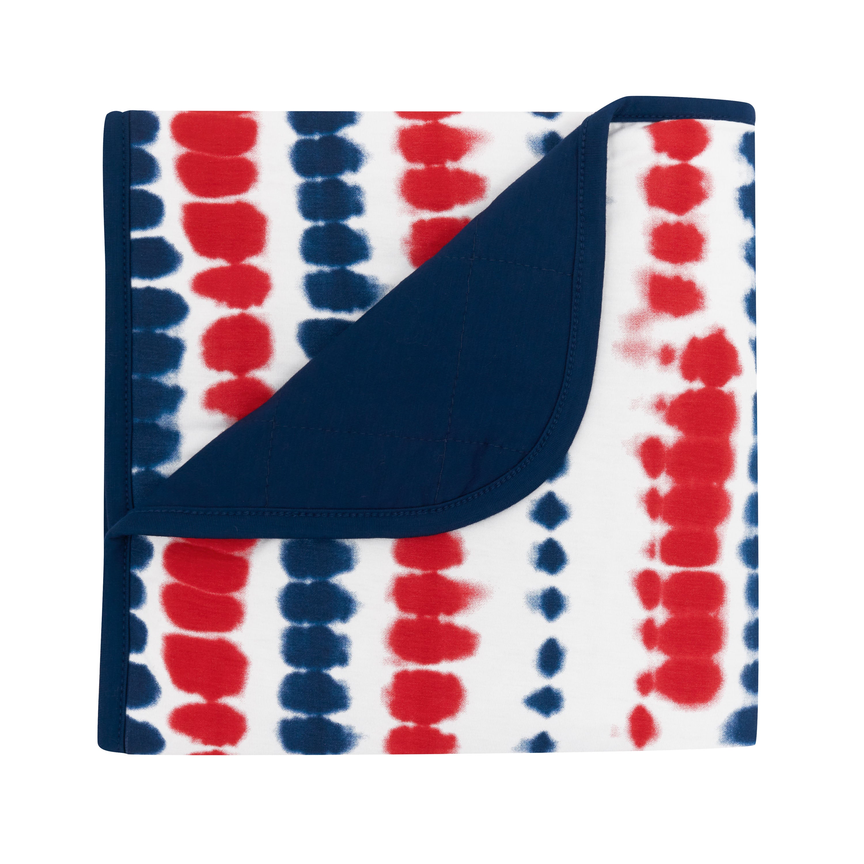 Baby Blanket in Liberty Rip Tide with the corner folded down showing the Tahoe colored backing
