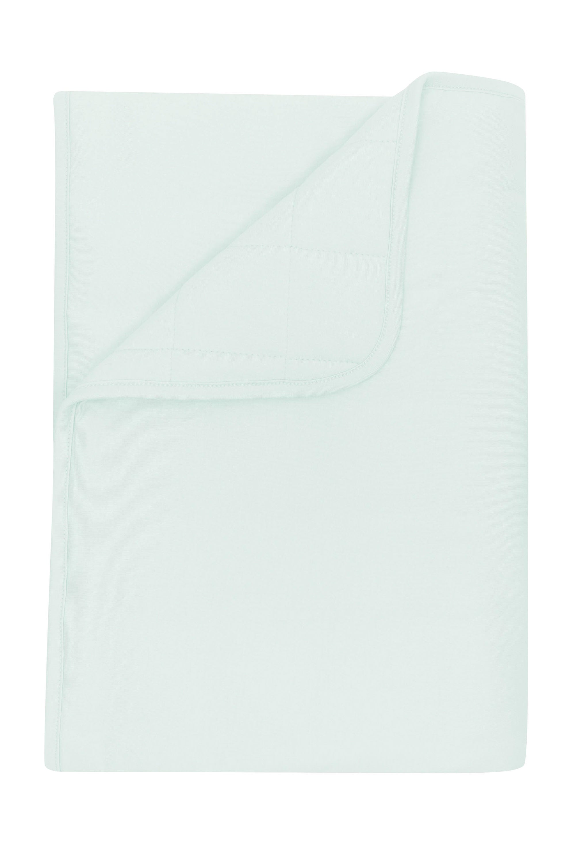 Toddler Blanket in Dew 2.5 shown with a corner flipped down showing the quilted backing