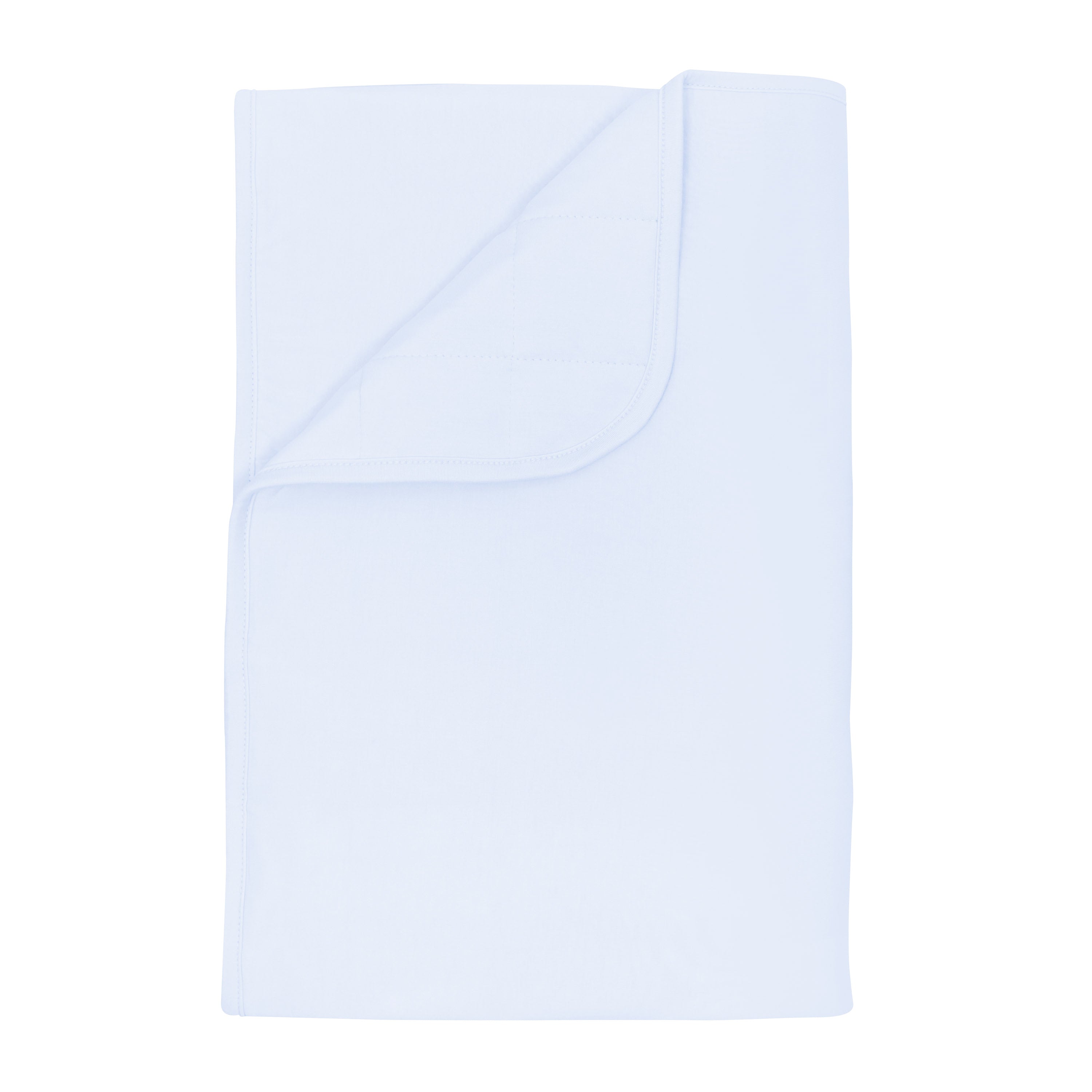 Kyte Baby's Toddler Blanket in Mist 2.5 with corner flipped down showing the quilted backing