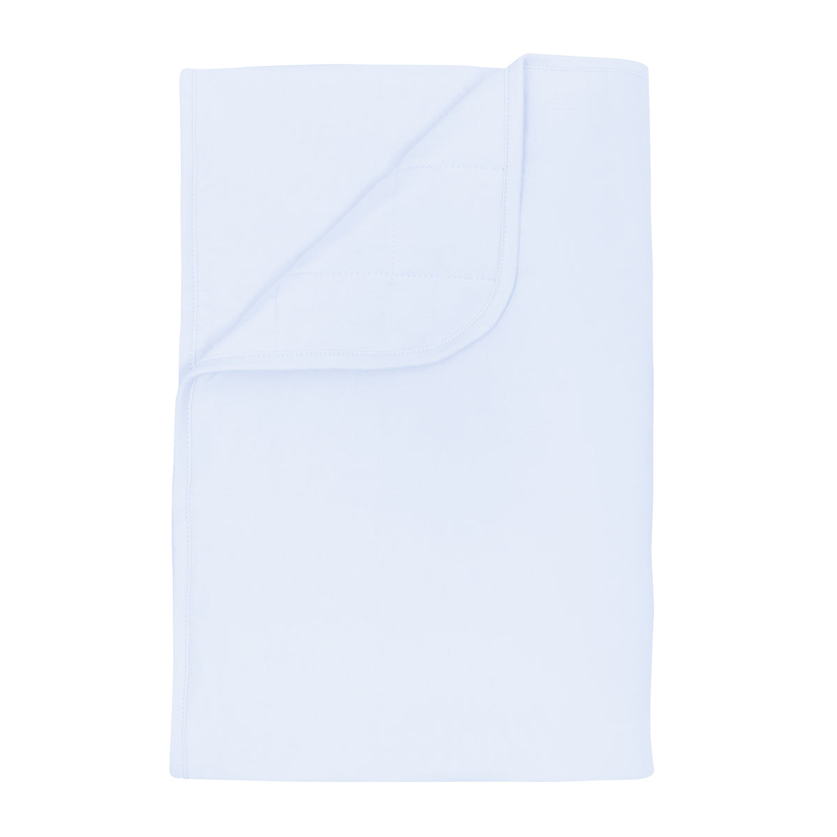 Kyte Baby's Toddler Blanket in Mist 2.5 with corner flipped down showing the quilted backing