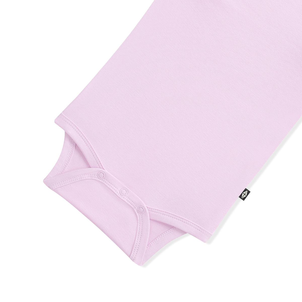 Light purple baby bodysuit with snap closures on a white background