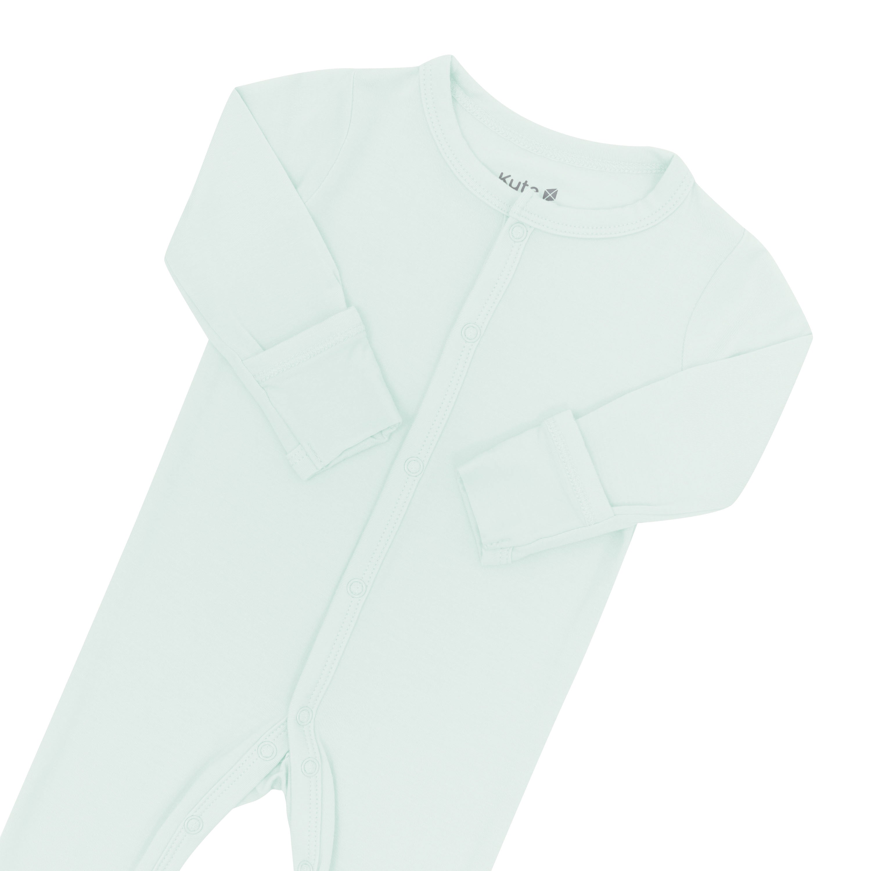 Close up of snap closures on Footie in Dew