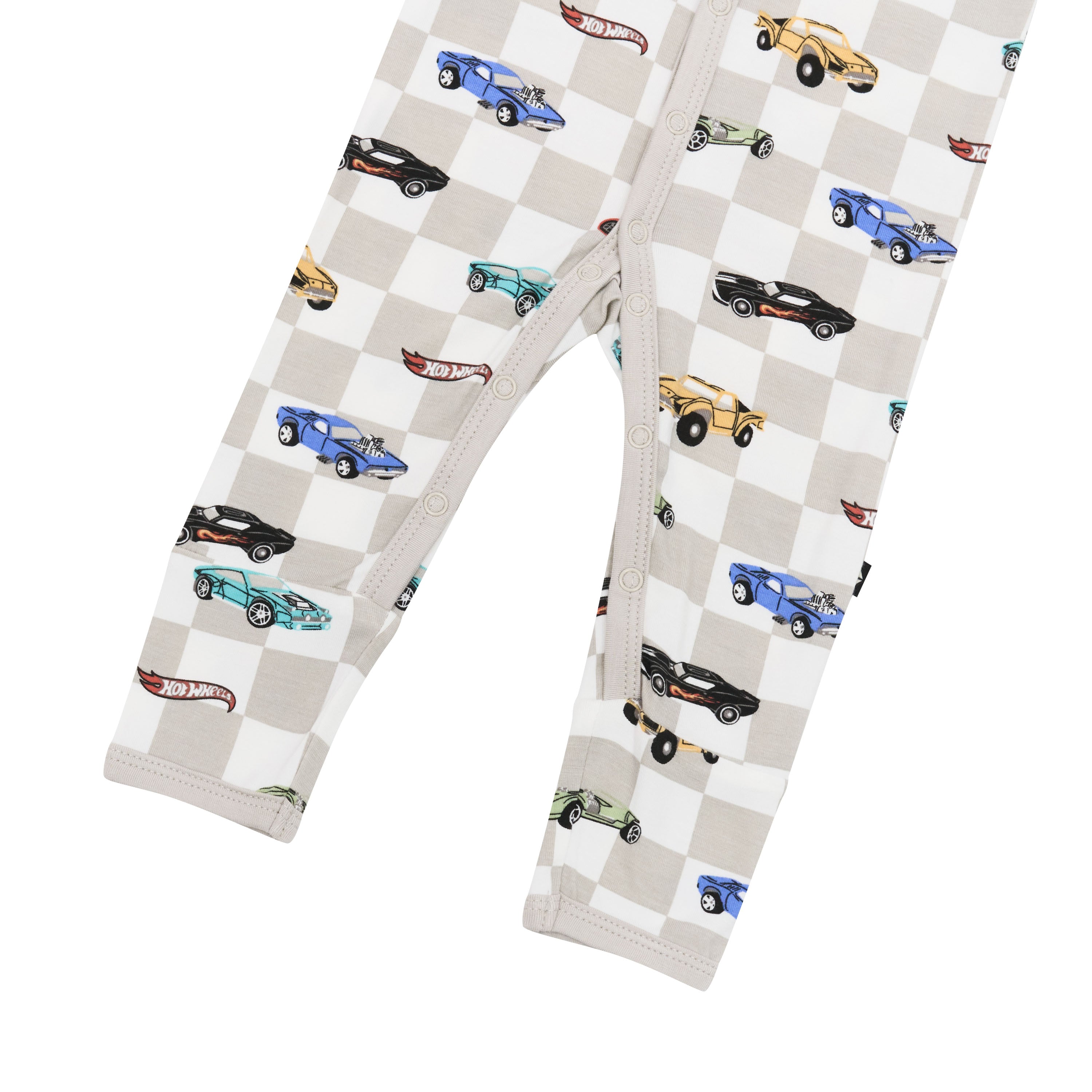 Snap closures shown on the legs on the Romper in Fast and Fierce