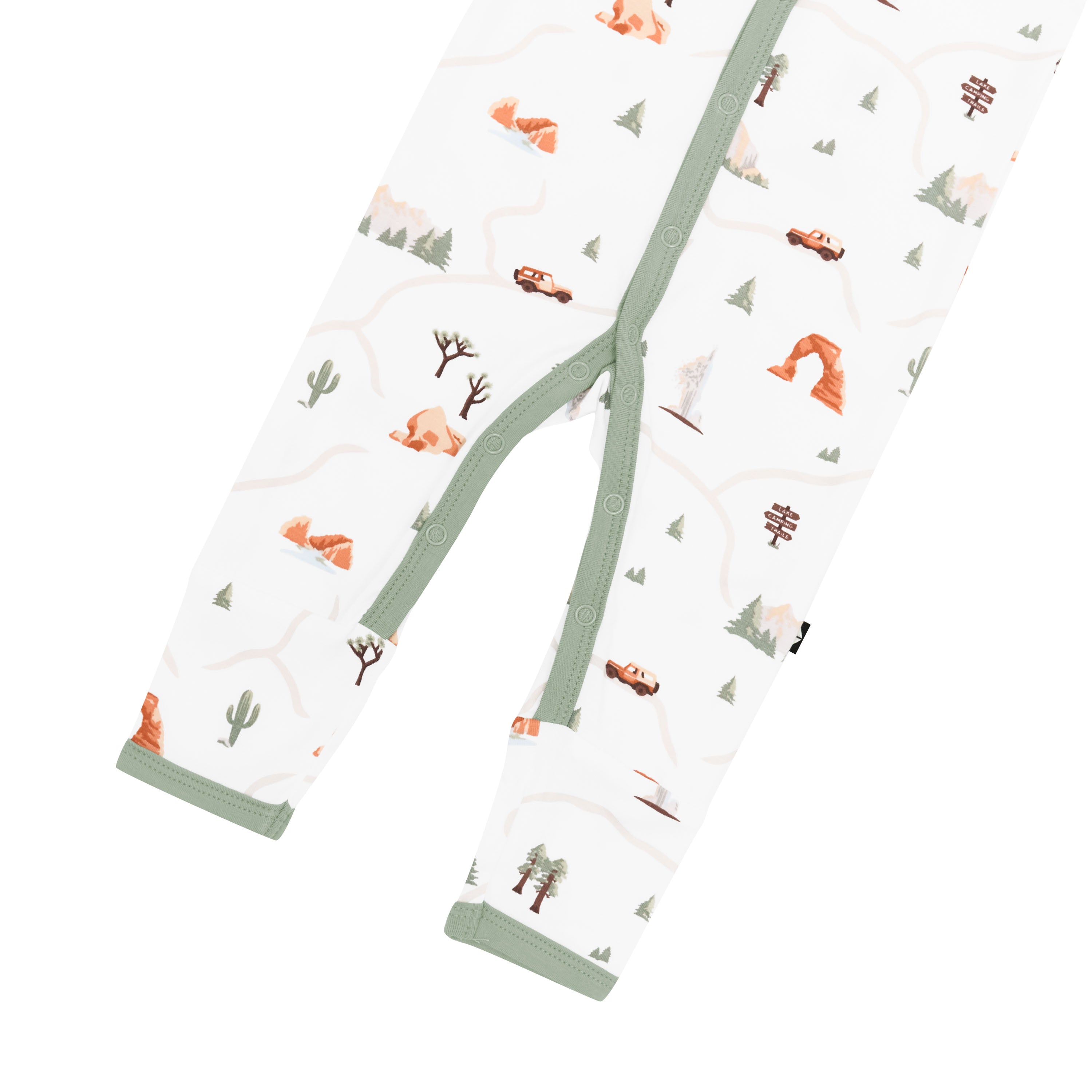 Snaps on Romper pajamas in Road Trip