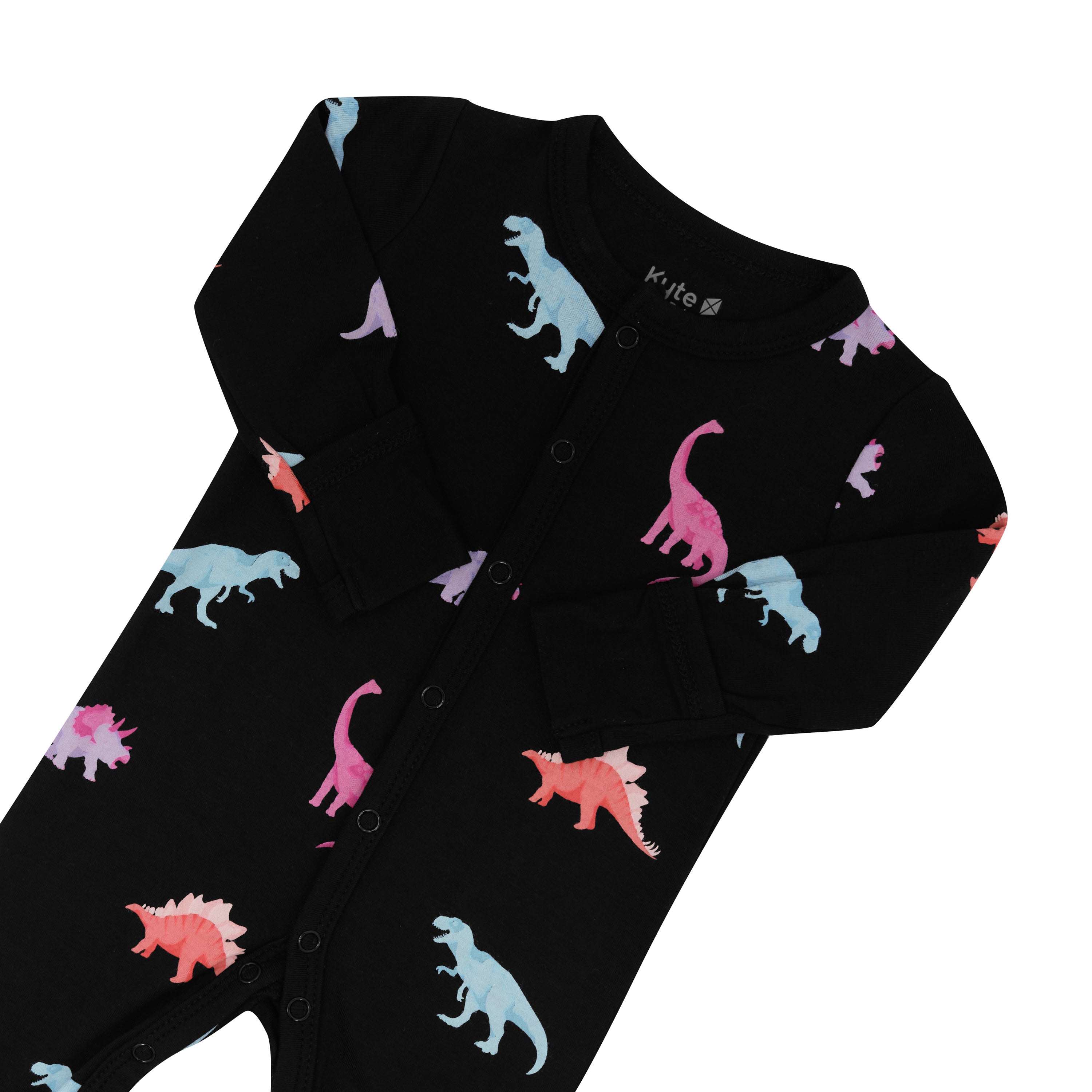 Close up of snap closures on Midnight Roar Snap Romper