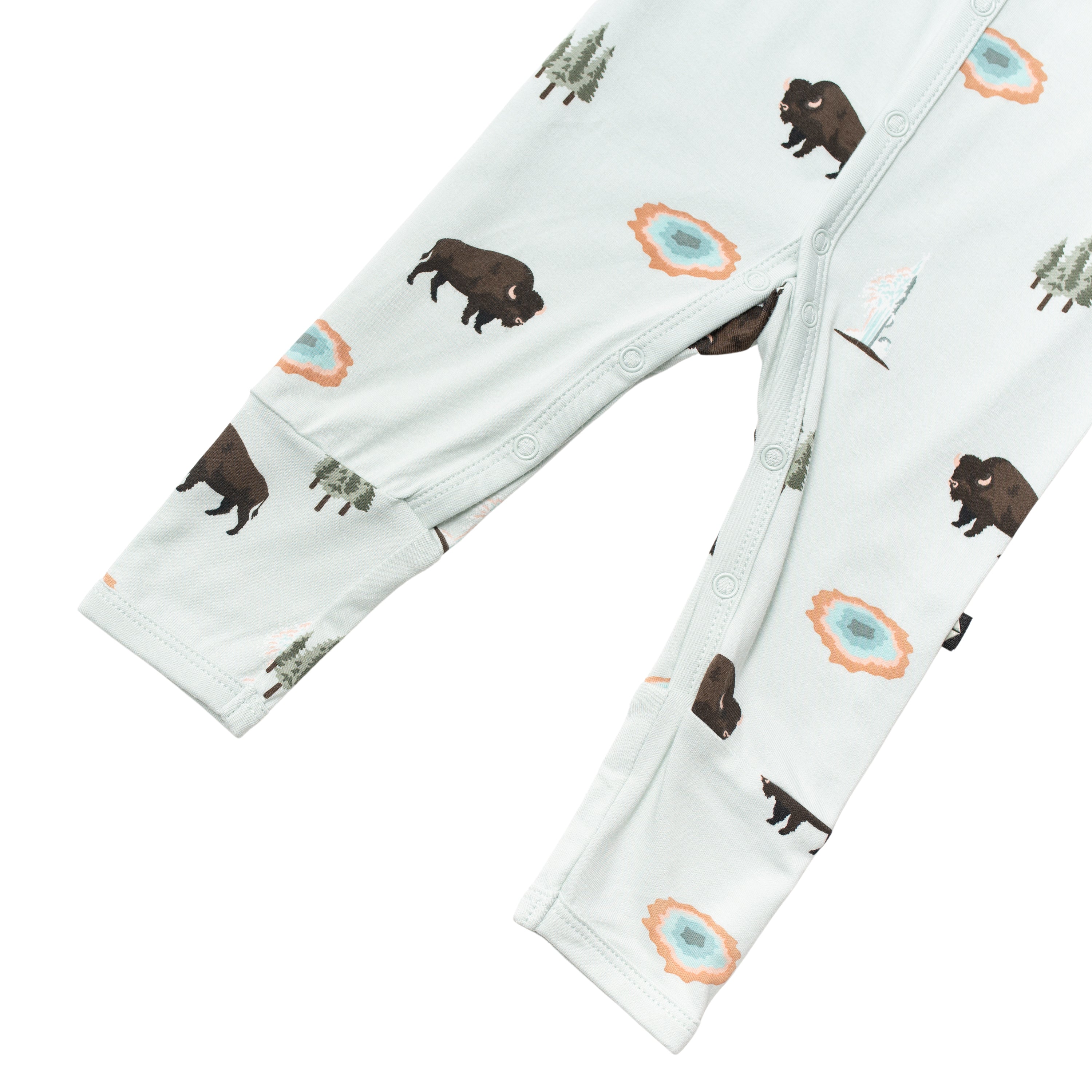 Snaps on Romper pajamas in Yellowstone
