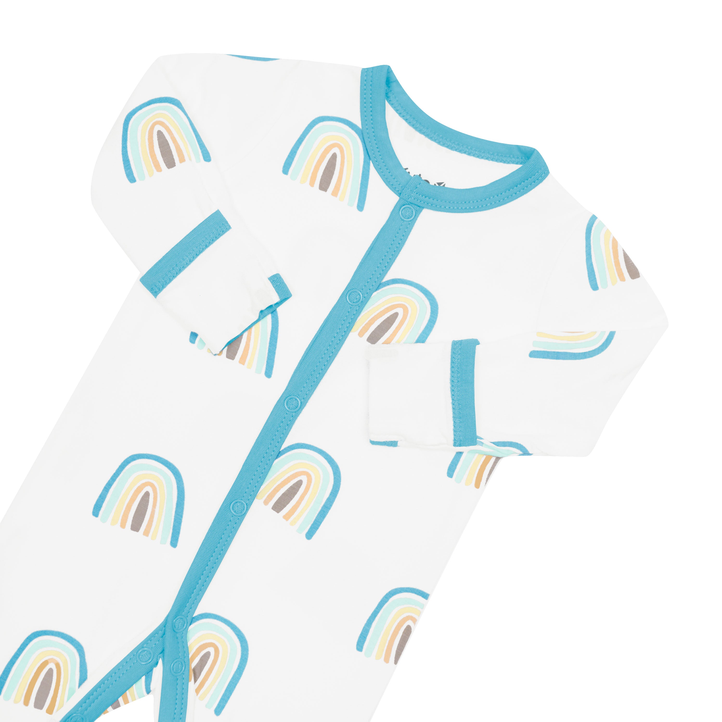 Fold over cuffs on Snap Footie toddler pajamas in Makai Rainbow