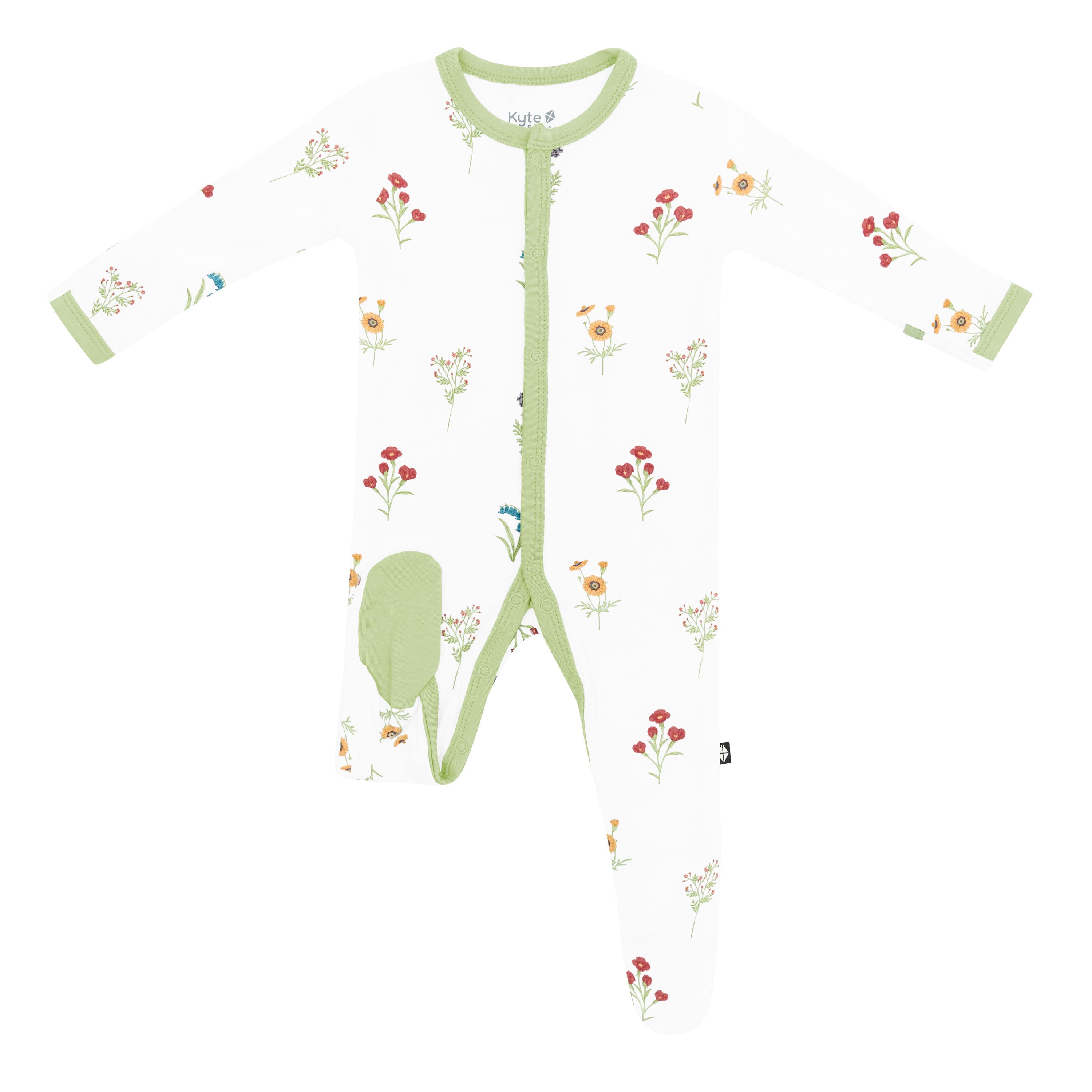 Footie in Wildflower showing bottom of sole