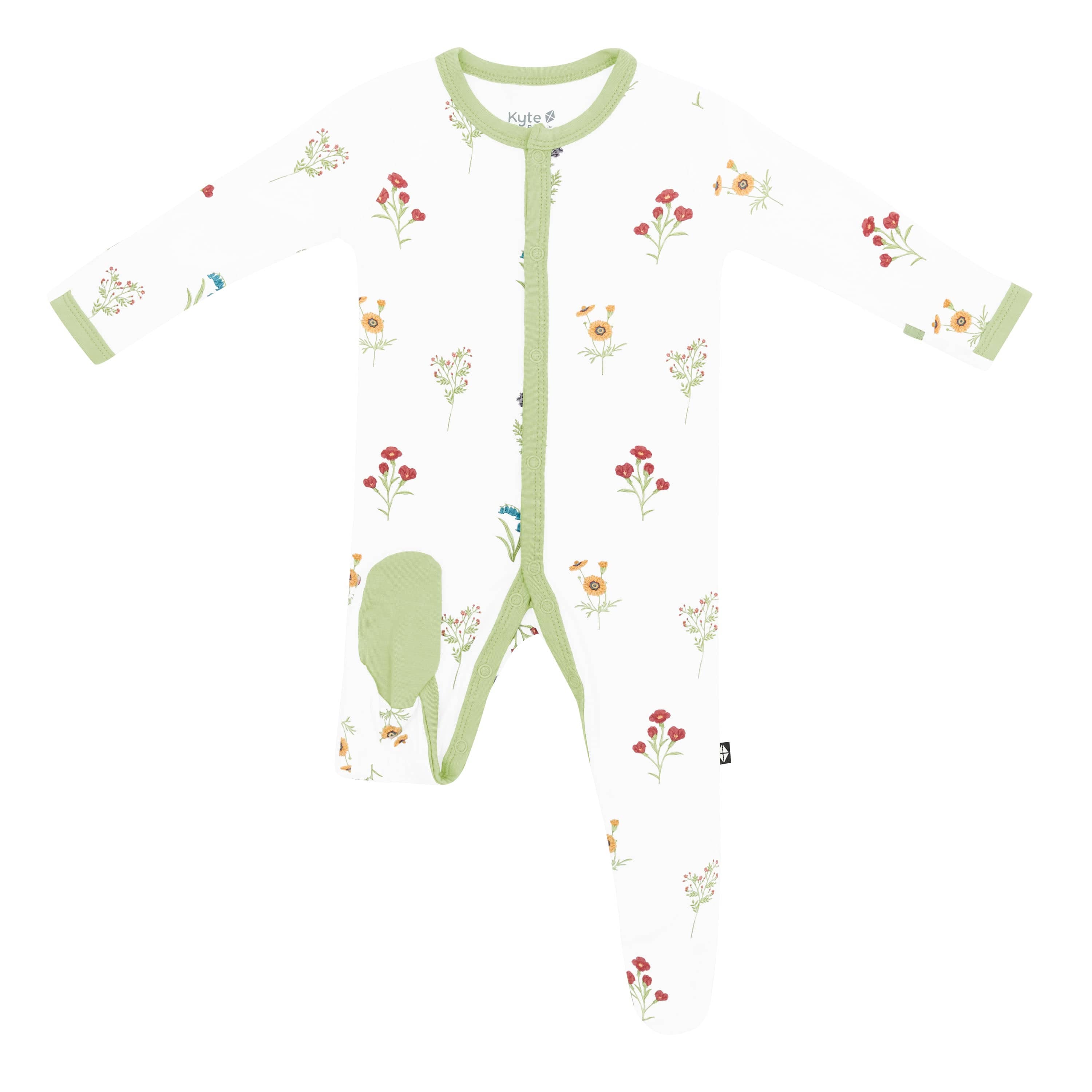 Footie in Wildflower showing bottom of sole