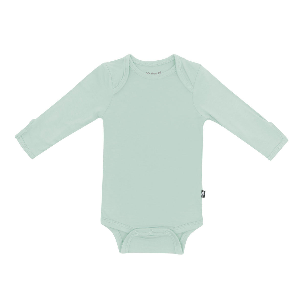 Flat lay of Kyte Baby Long Sleeve Bodysuit in Sage