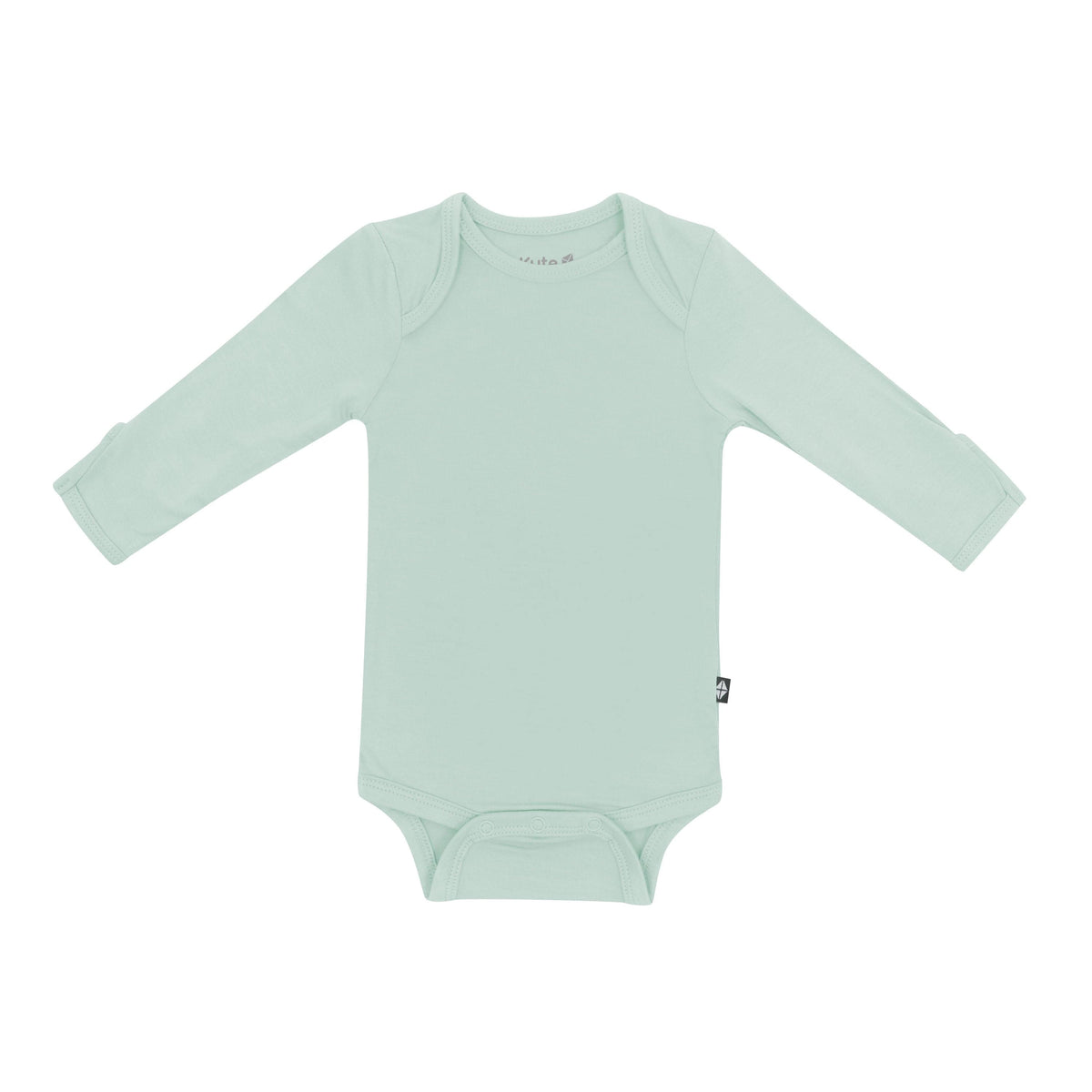 Flat lay of Kyte Baby Long Sleeve Bodysuit in Sage