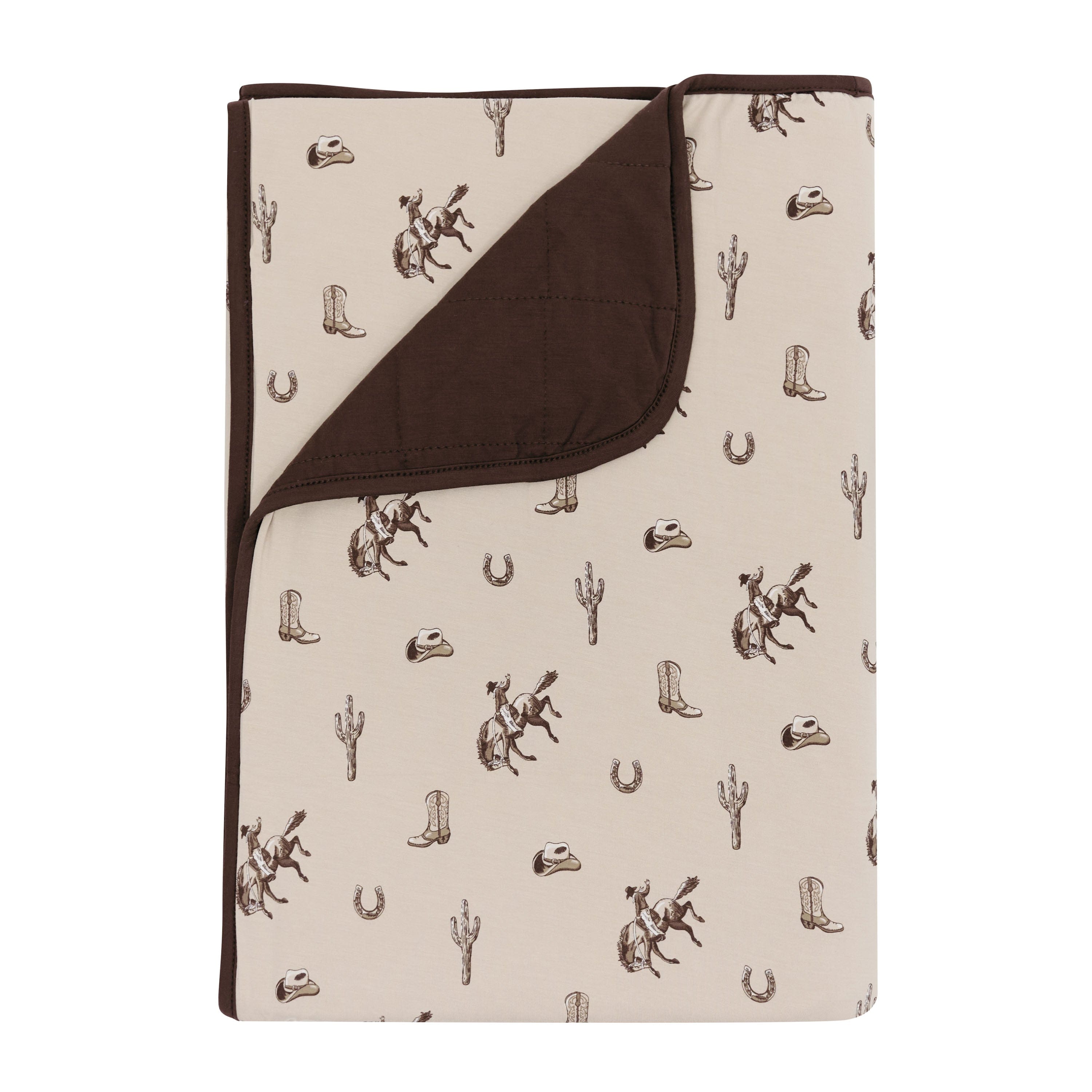 Toddler Blanket in Classic Cowboy 1.0 with the corner flipped down showing a dark brown backing