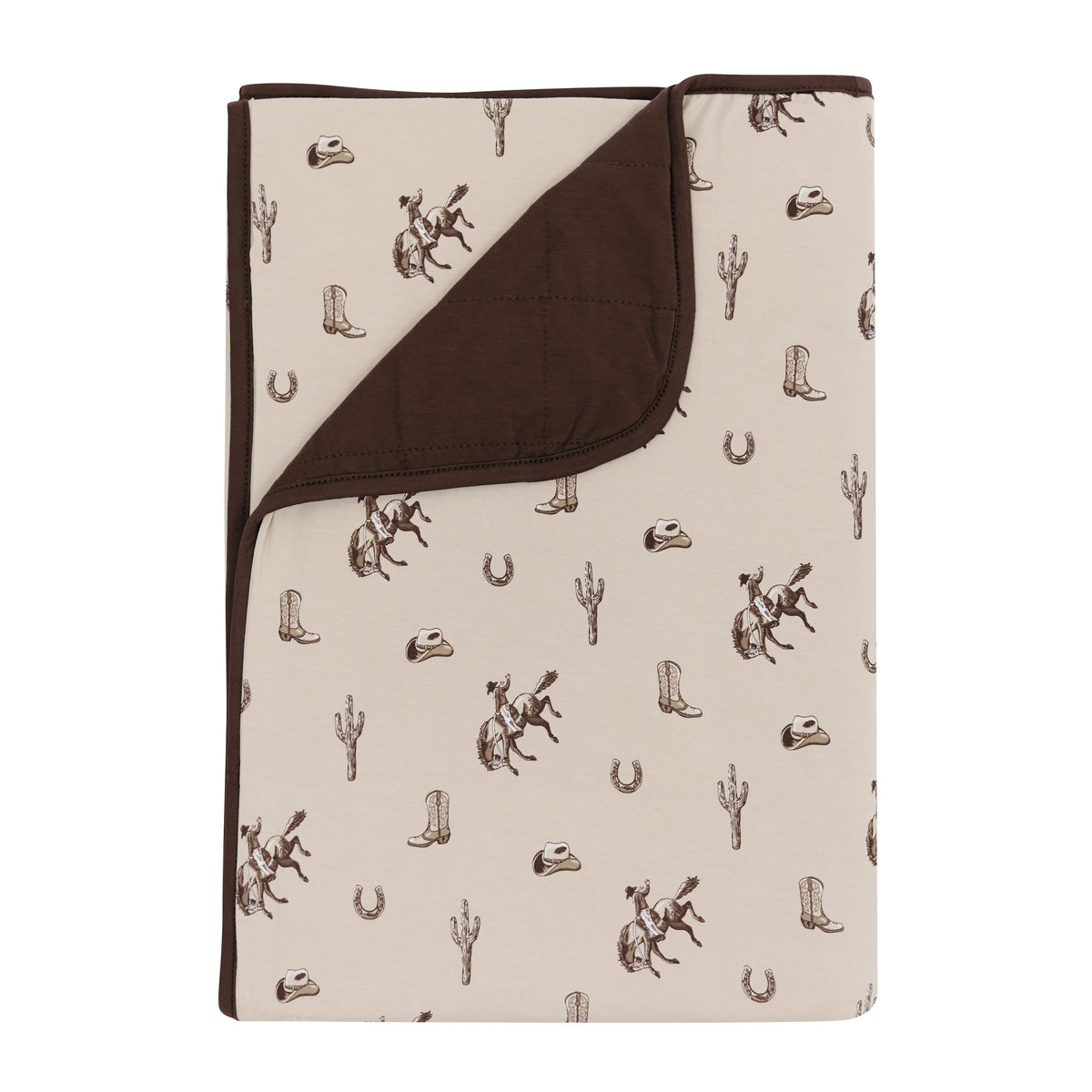 Toddler Blanket in Classic Cowboy 1.0 with the corner flipped down showing a dark brown backing