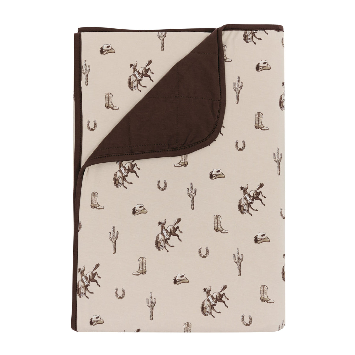 Toddler Blanket in Classic Cowboy 1.0 with the corner flipped down showing a dark brown backing