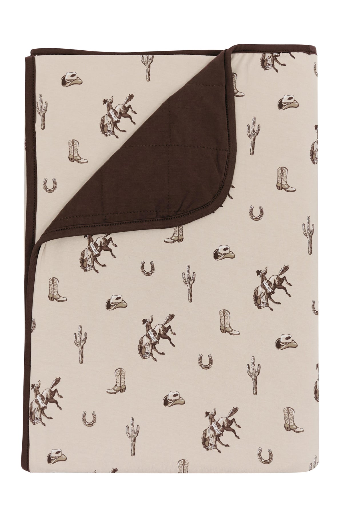 Toddler Blanket in Classic Cowboy 1.0 with the corner flipped down showing a dark brown backing