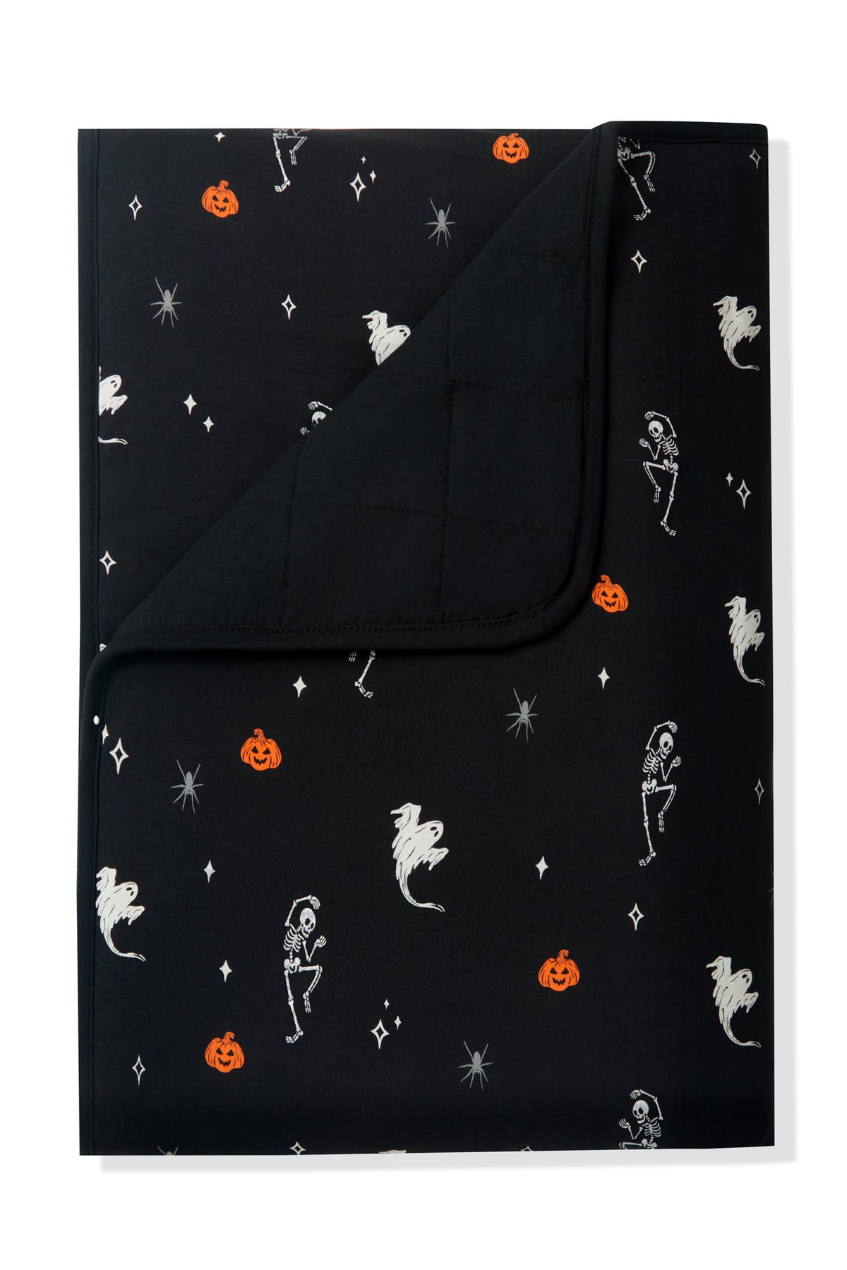Black Toddler Blanket in Halloween Friends 1.0 print on a white background