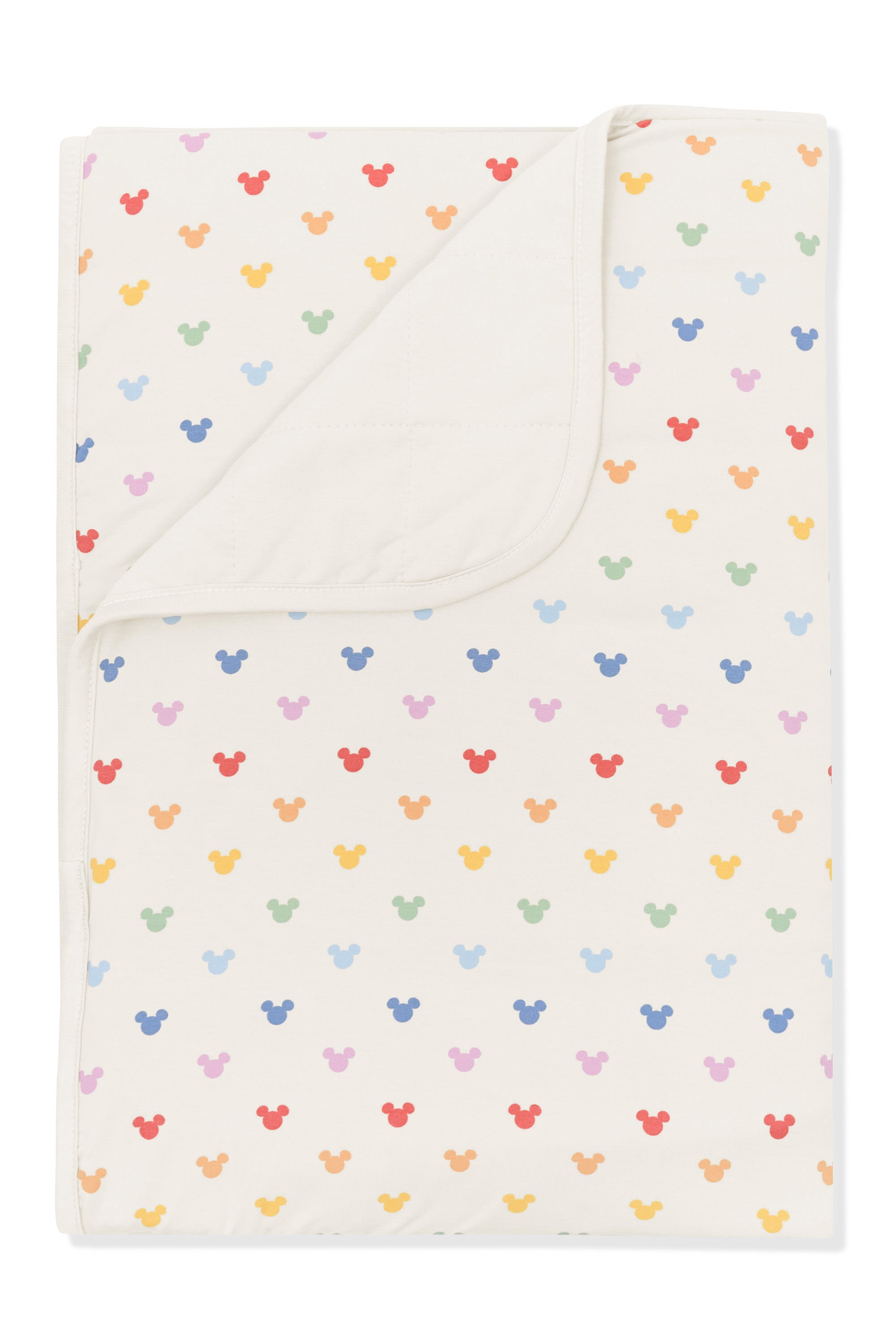 Toddler Blanket with Pastel Mickey Mouse pattern on an oat background