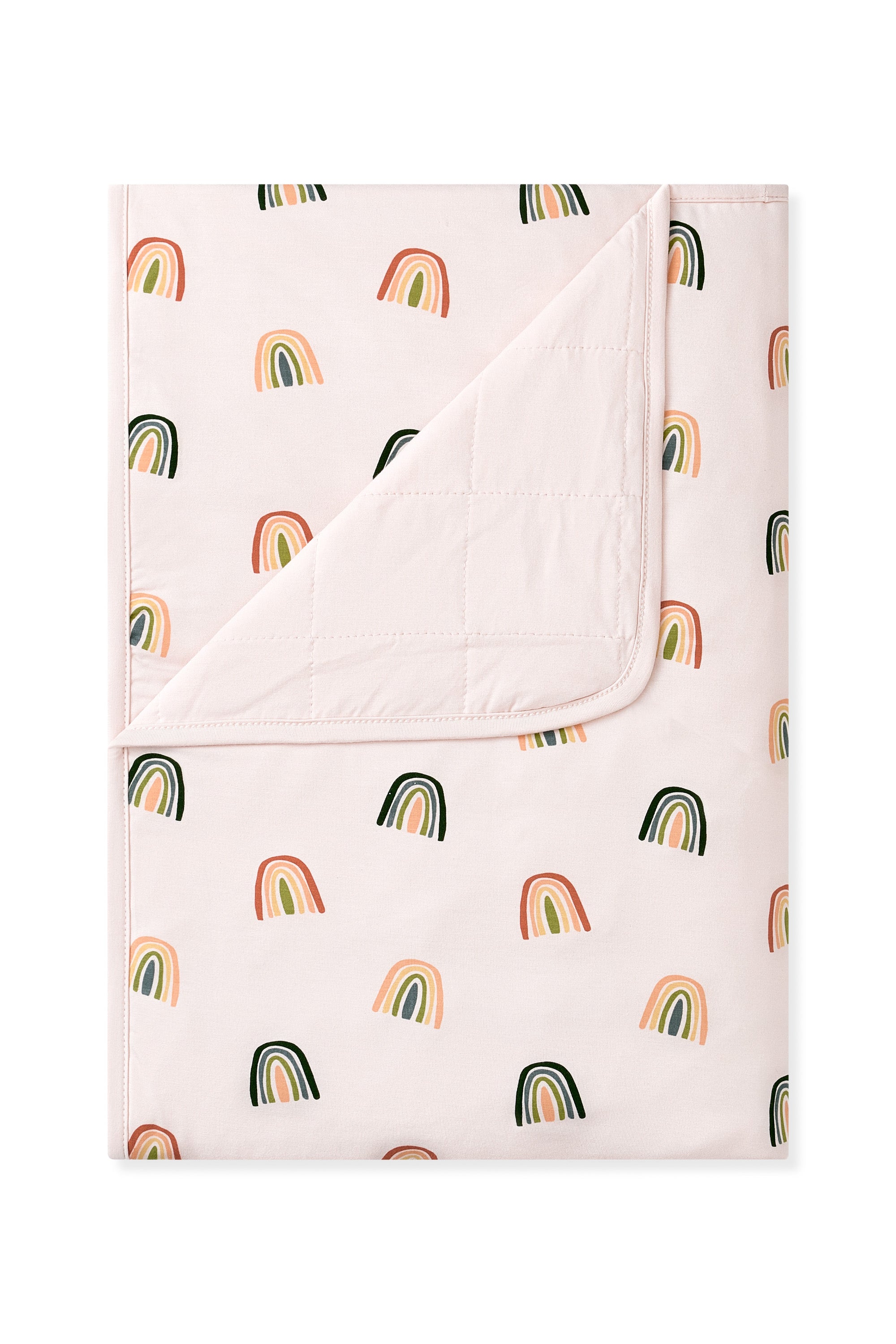 Vanilla cream Toddler Blanket in Retro Rainbow 1.0 print on a white background