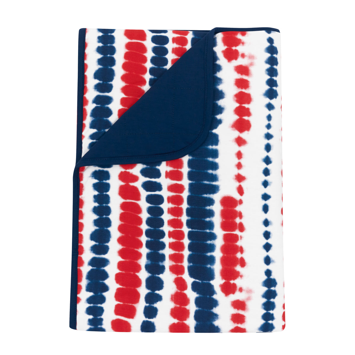 Toddler Blanket in Liberty Rip Tide 1.0 with the corner flipped down showing the Tahoe colored backing