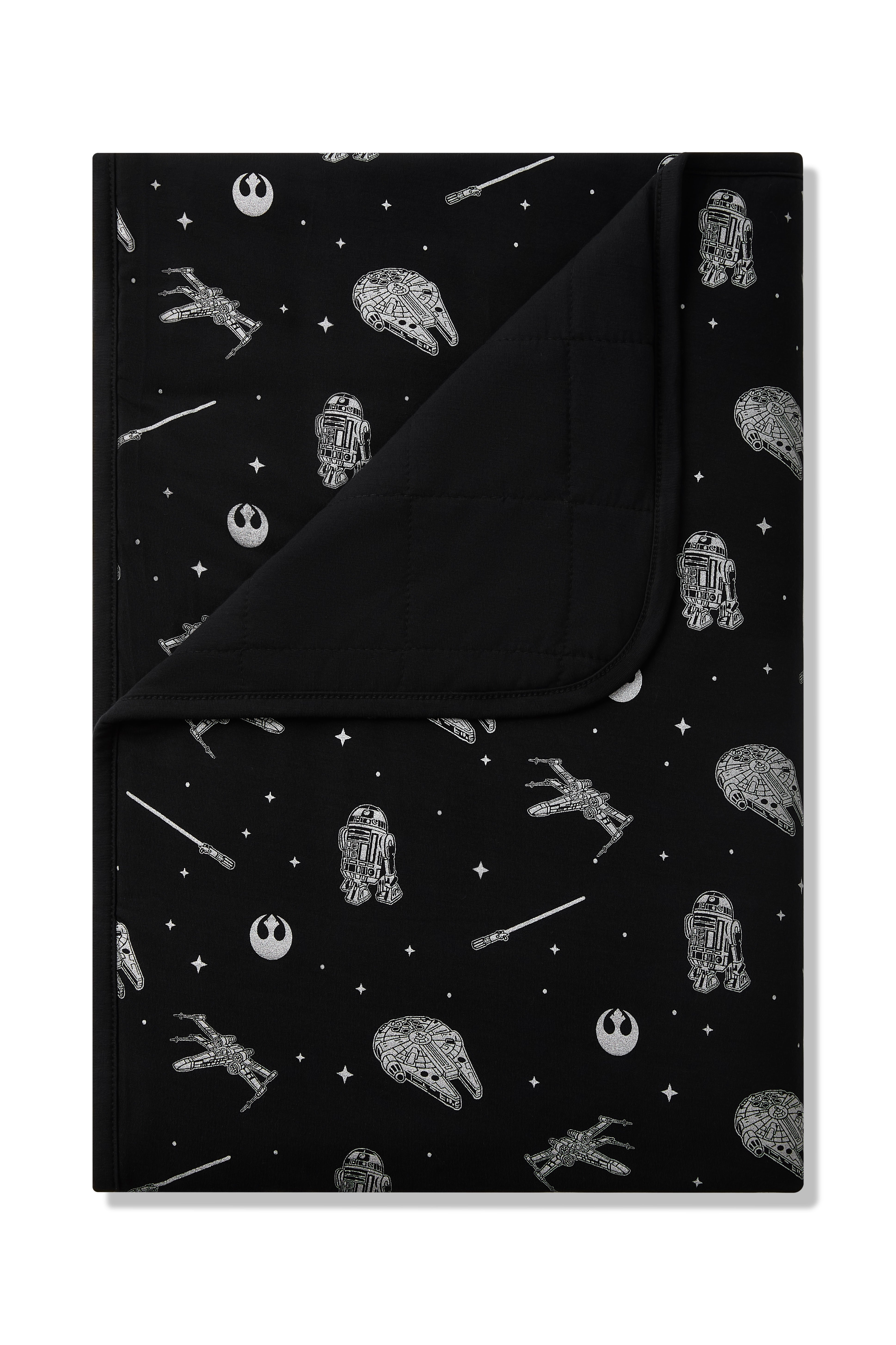 Toddler Blanket in STAR WARS™ 1.0 with the corner folded down showing the quilted black backing