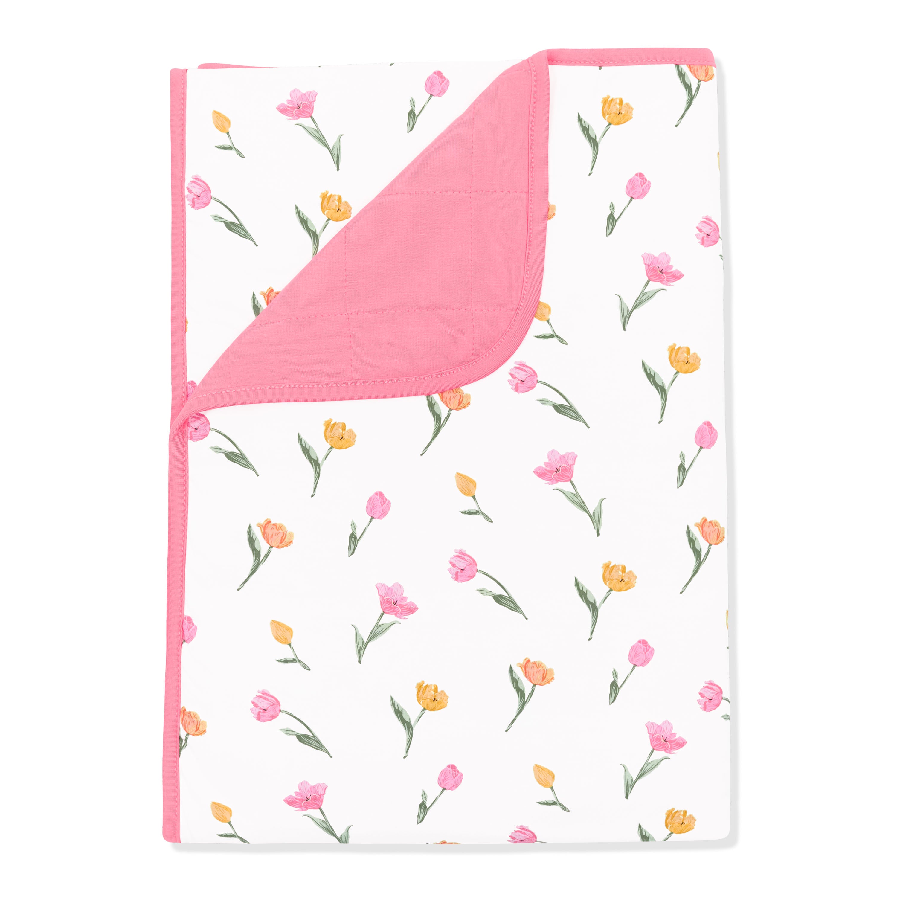 Toddler Blanket in Tulip 1.0 with the corner flipped down showing the pink backing