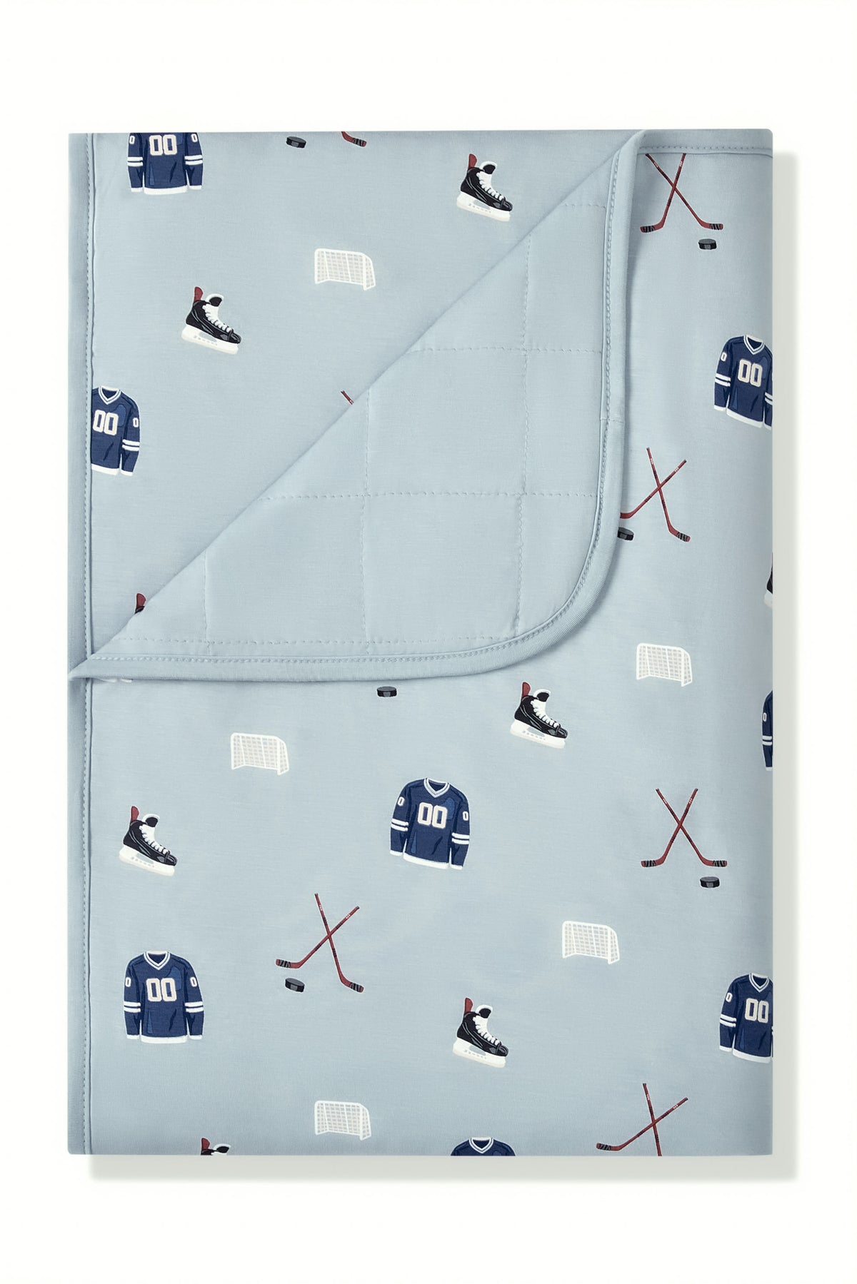 Toddler Blanket in Vintage Hockey 1.0 print on a white background
