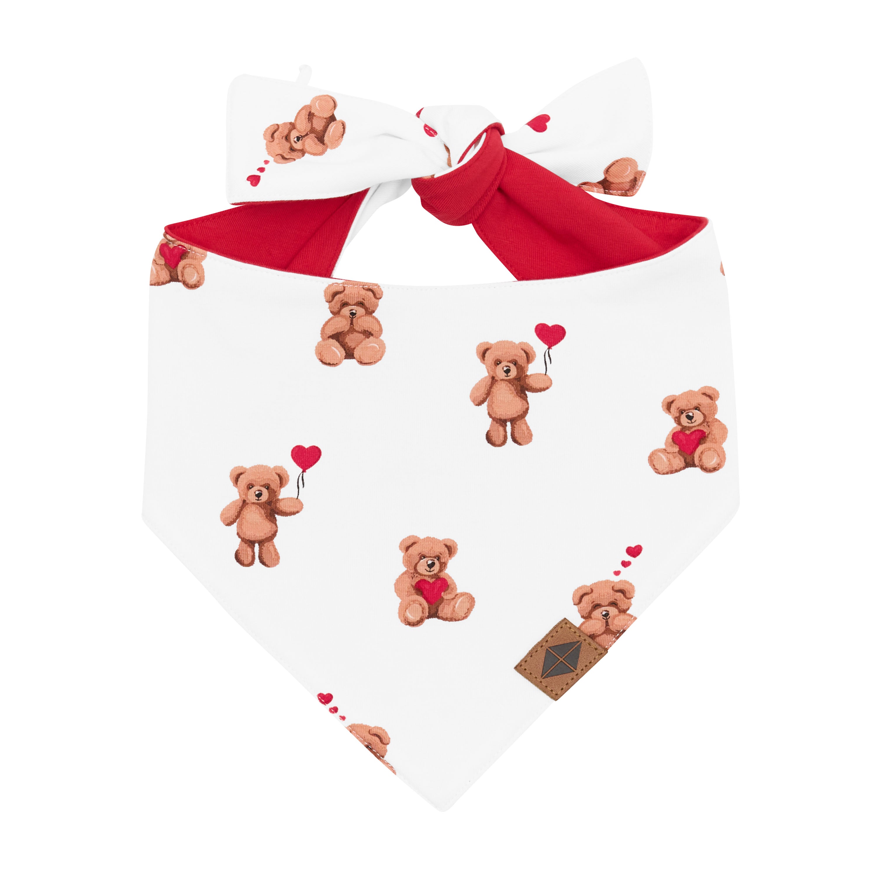 Product photo of the Dog Bandana in Bear Hearts shown tied up