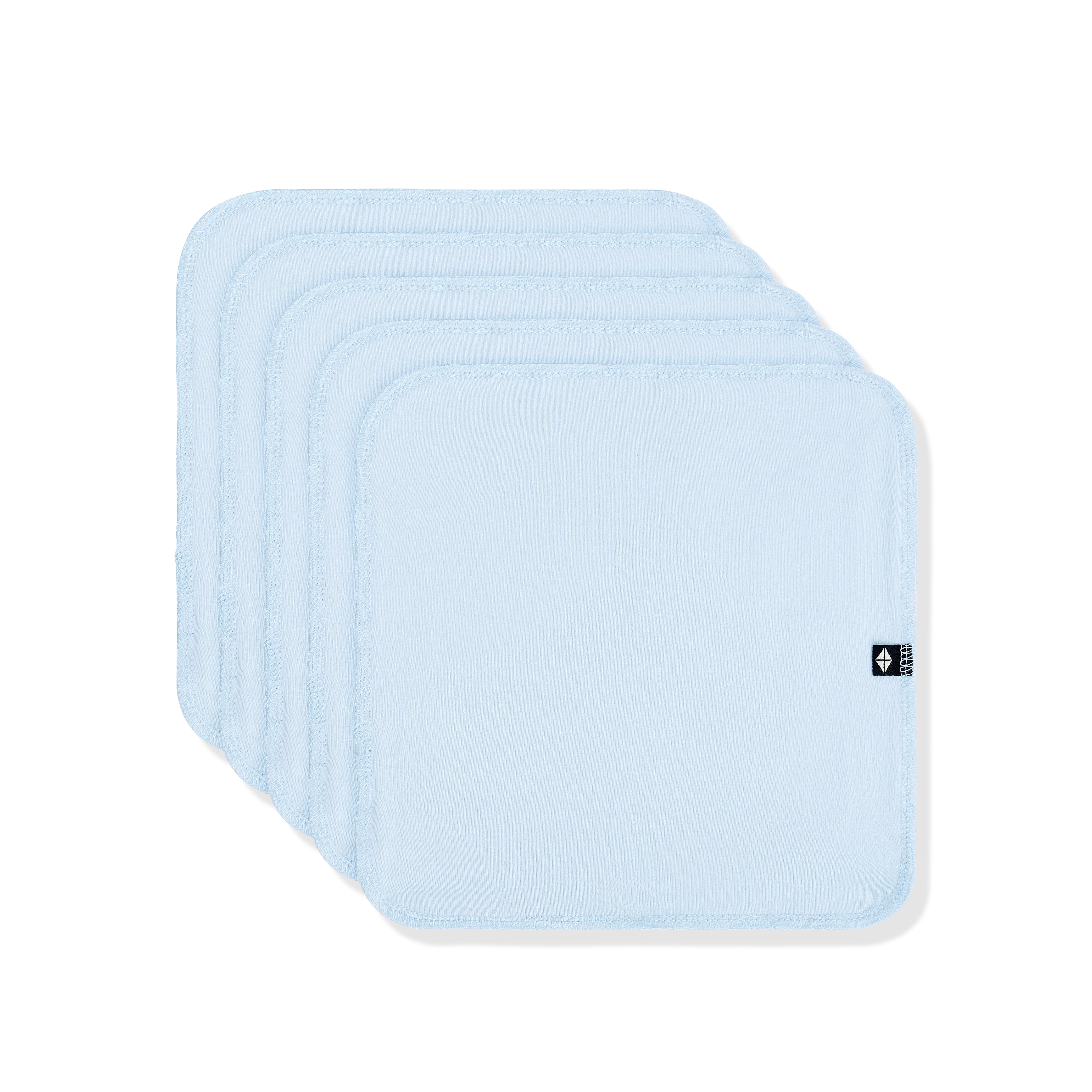 Washcloth 5-Pack in Breeze shown individually laid out one on top of the other