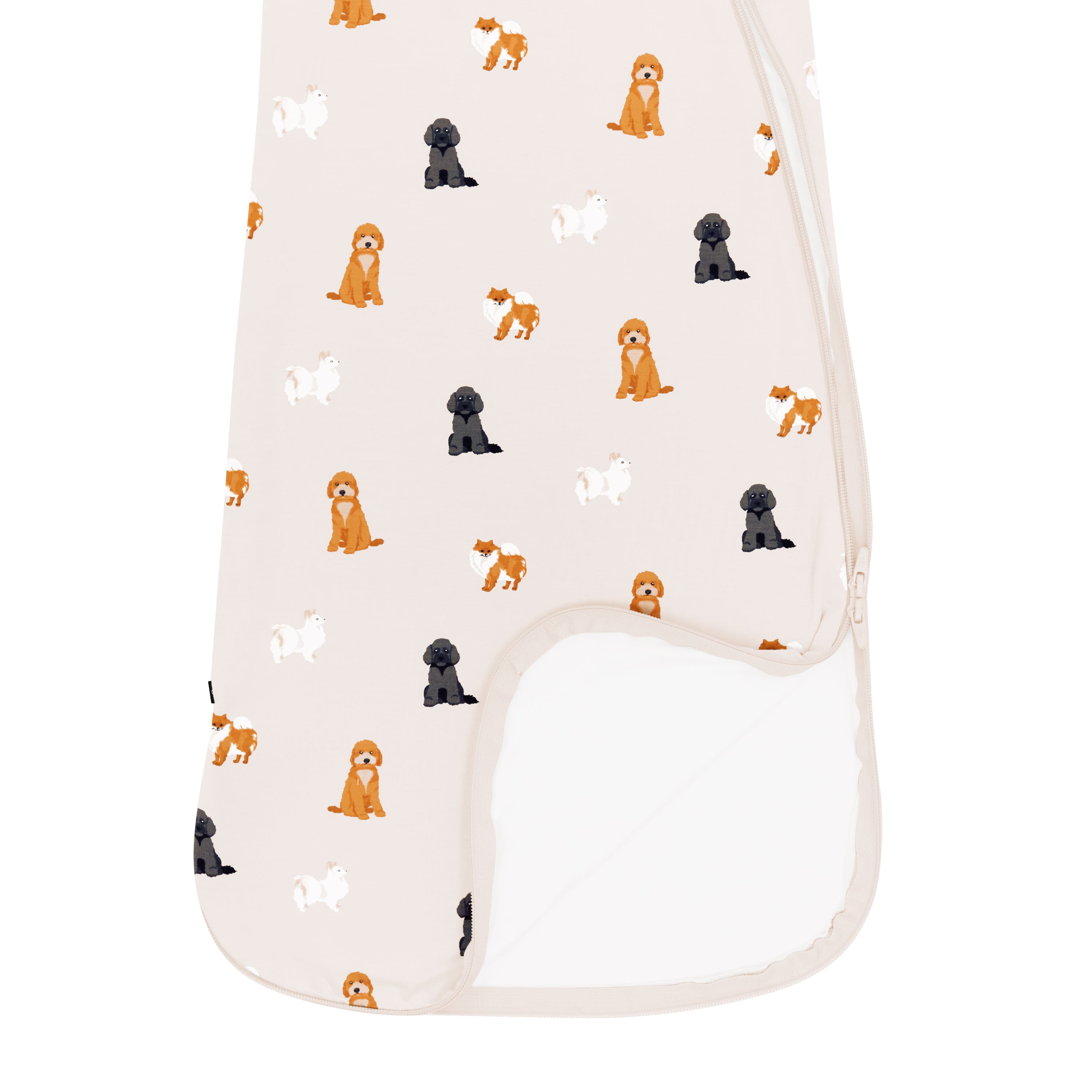 Sleep Bag in Fluffy Dog 0.5 bottom zipper showcasing the dual zipper functionality