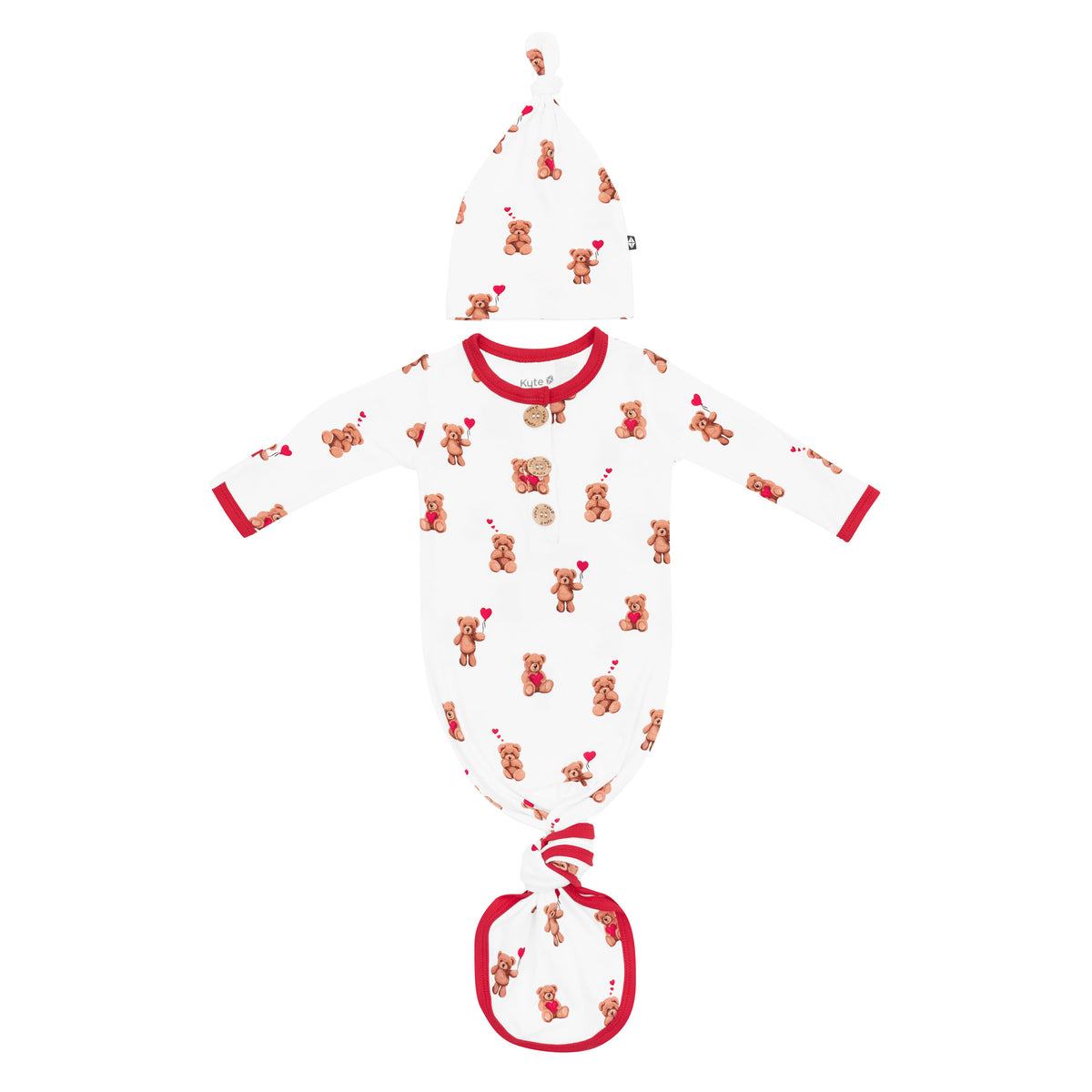 Product photo of the Knotted Gown with Hat Set in Bear Hearts