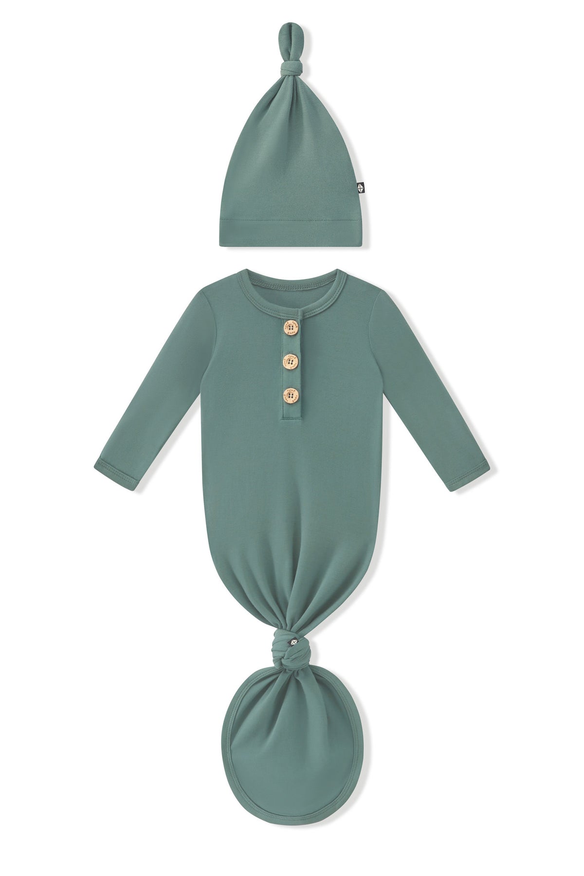 Knotted Day Gown with Hat Set in Pine on a white background
