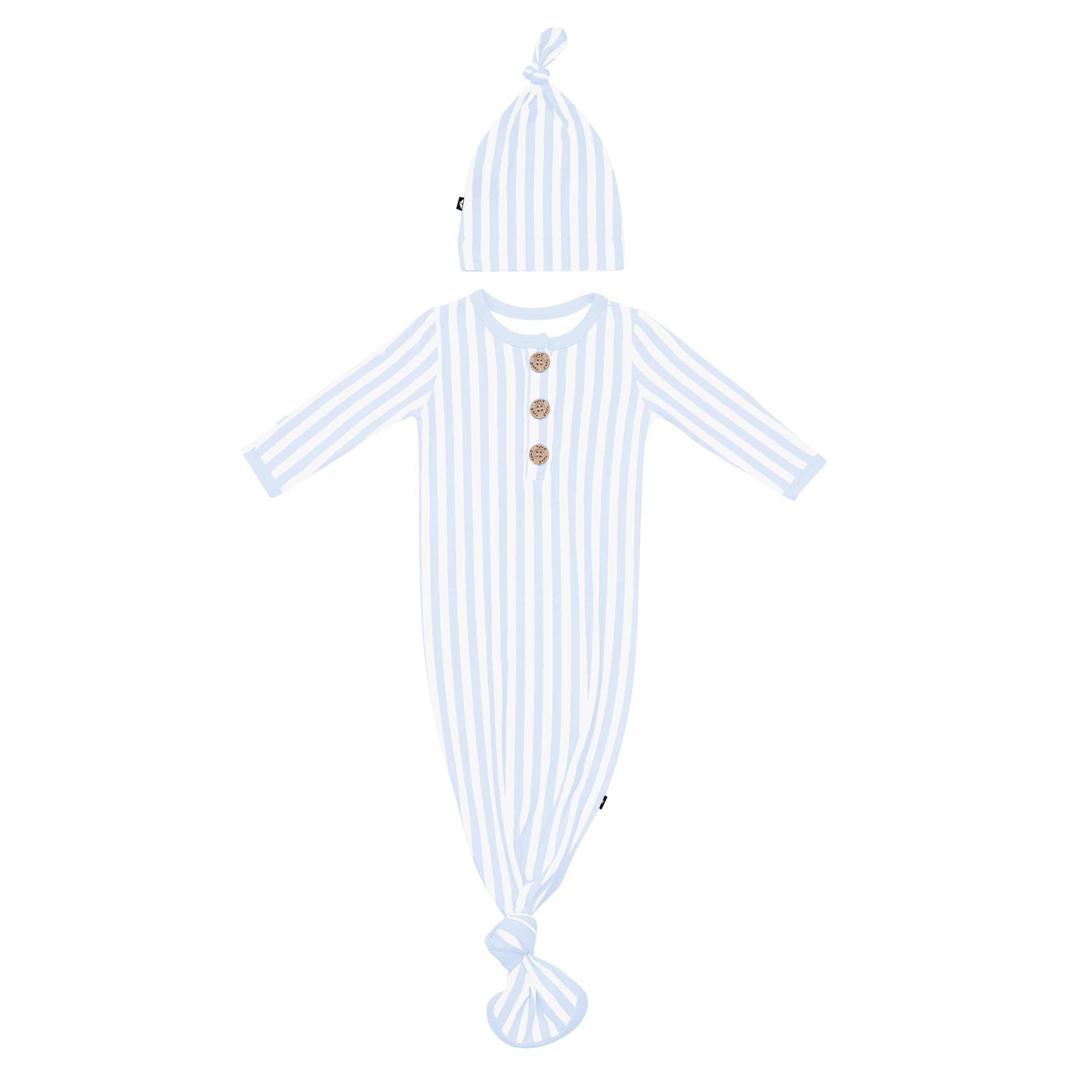 Product photo of the Knotted Gown with Hat Set in Small Mist Stripe