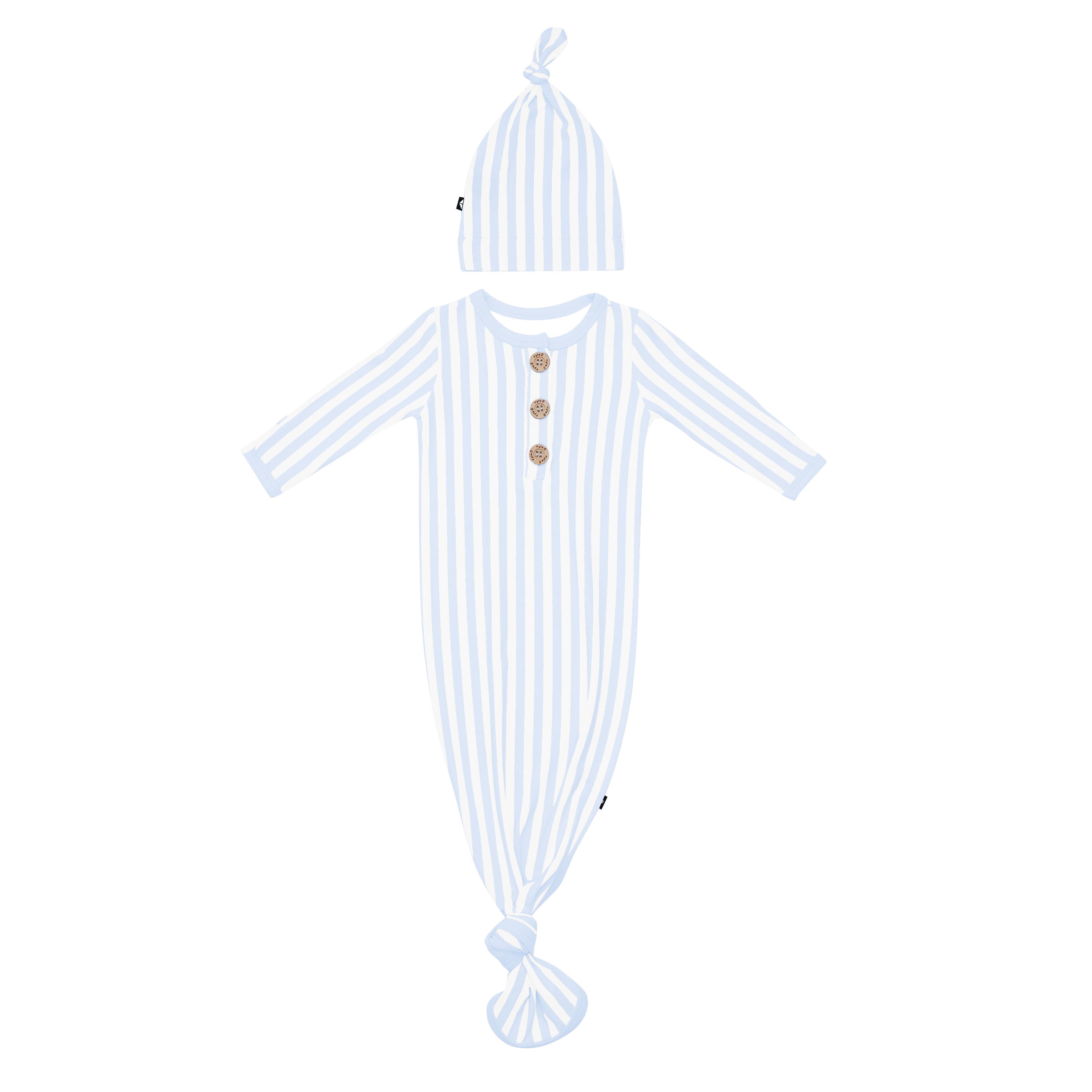 Product photo of the Knotted Gown with Hat Set in Small Mist Stripe