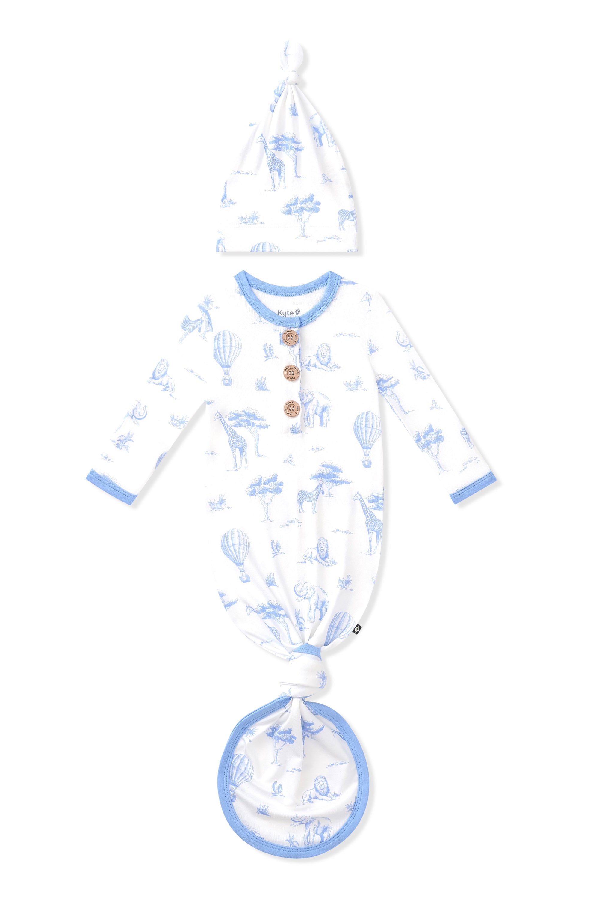 Knotted Gown with Hat Set in Toile Safari shown on a white surface
