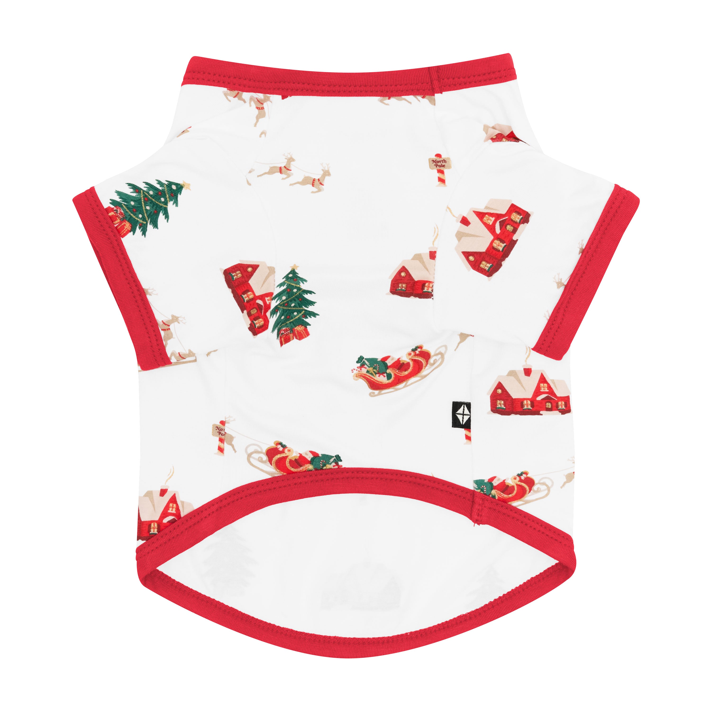 The underside of the Dog Tee in Santa Sleigh with two leg holes shown