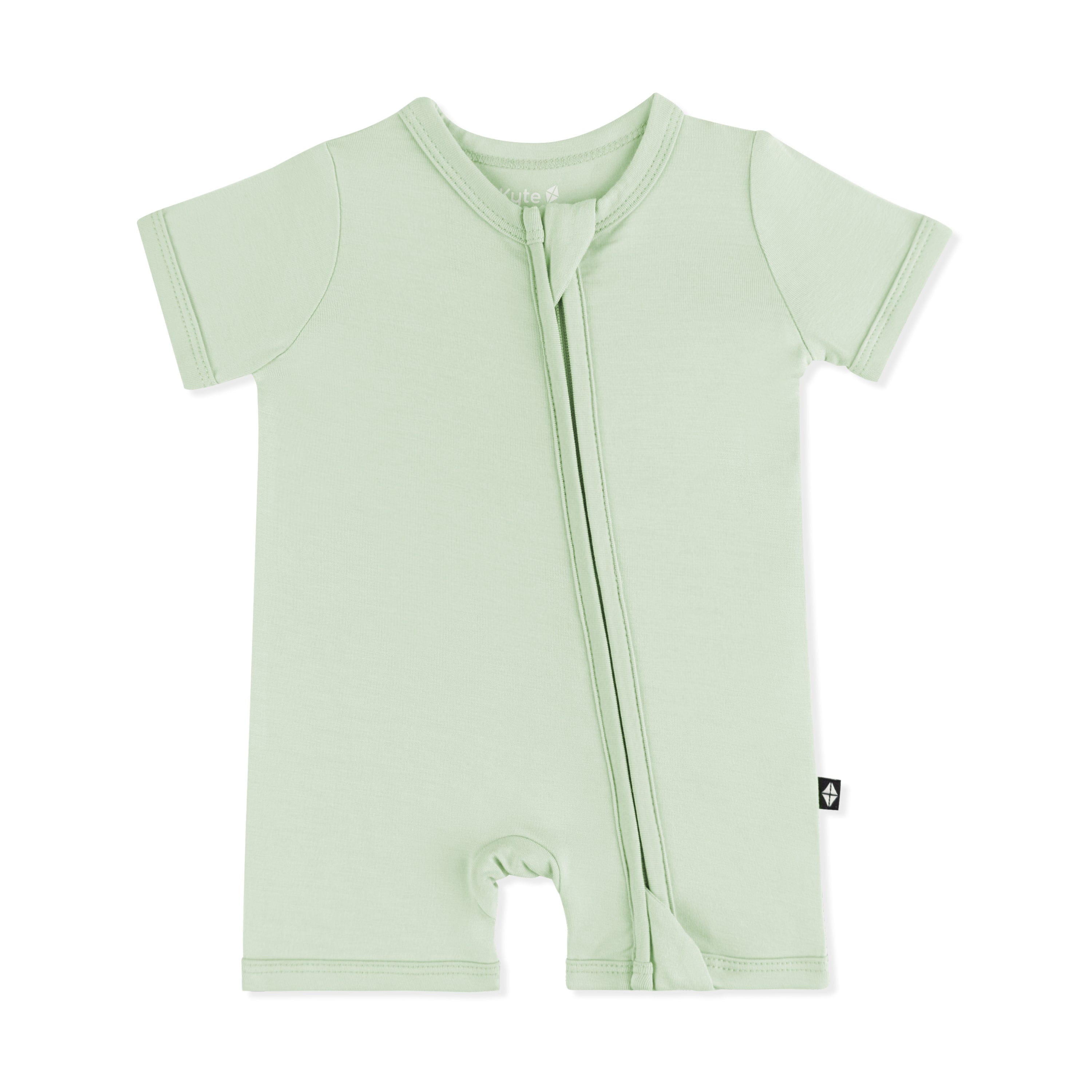 Product photo of the Zipper Shortall Romper in Basil