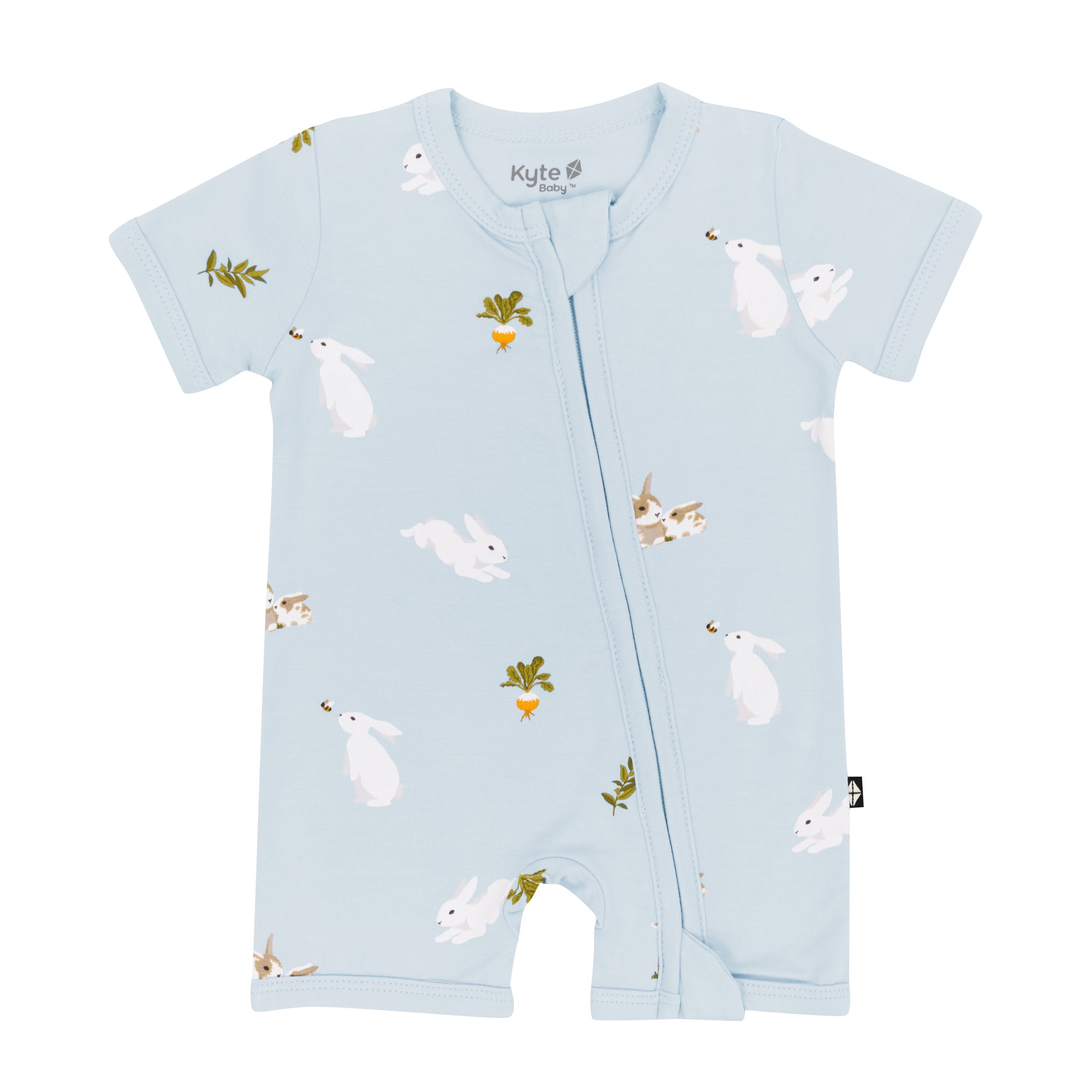 Kyte Baby Zippered Shortall Romper in Ice Rabbit