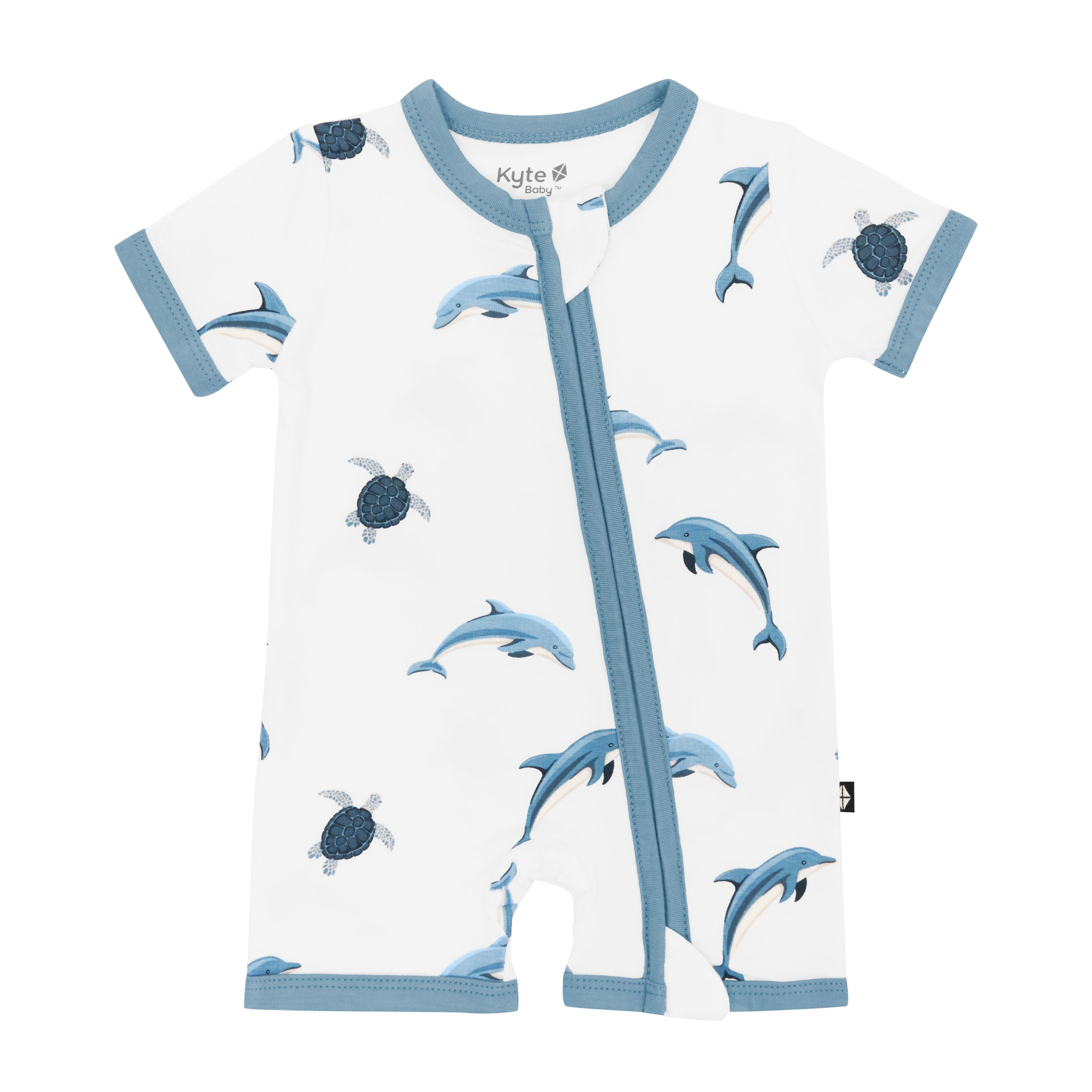 Kyte Baby Zippered Shortall Romper in Dolphin