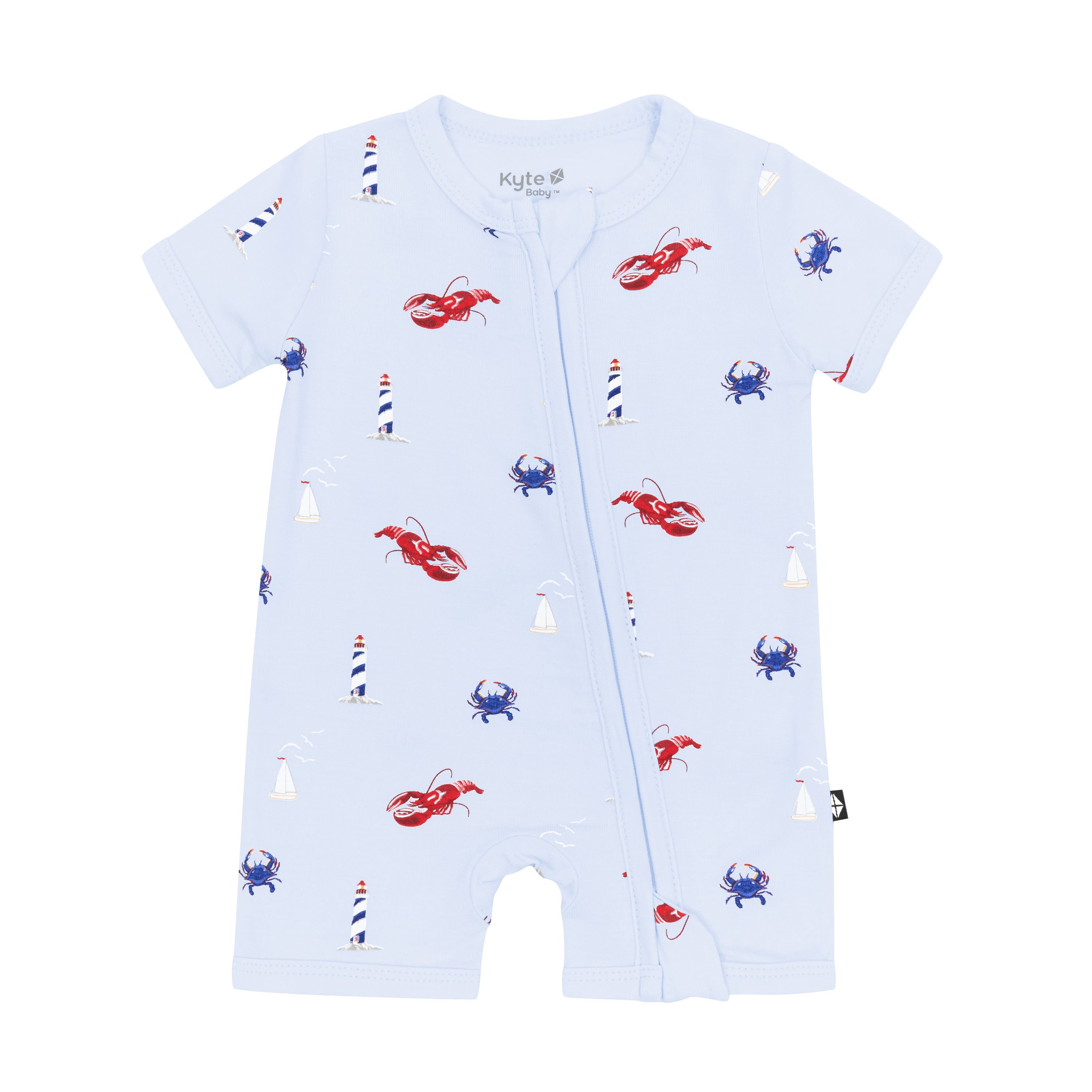 Product photo of Kyte Baby's Zipper Shortall Romper in Harbor